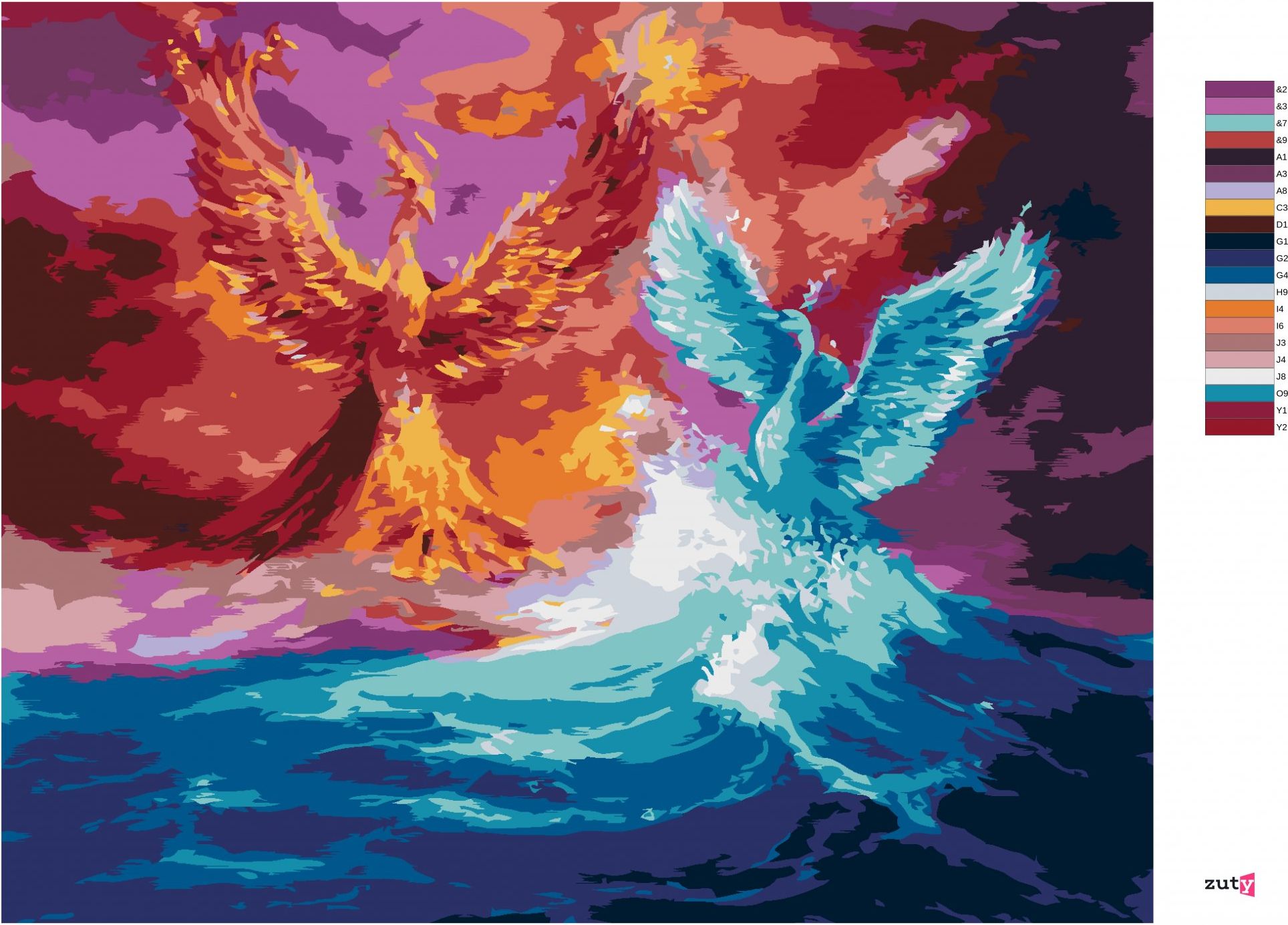 zuty Malování podle čísel - FÉNIX A LABUŤ - Rozměr: 40x50 cm, Rámování: Varianta: vypnuté plátno na rám - obrázek 5
