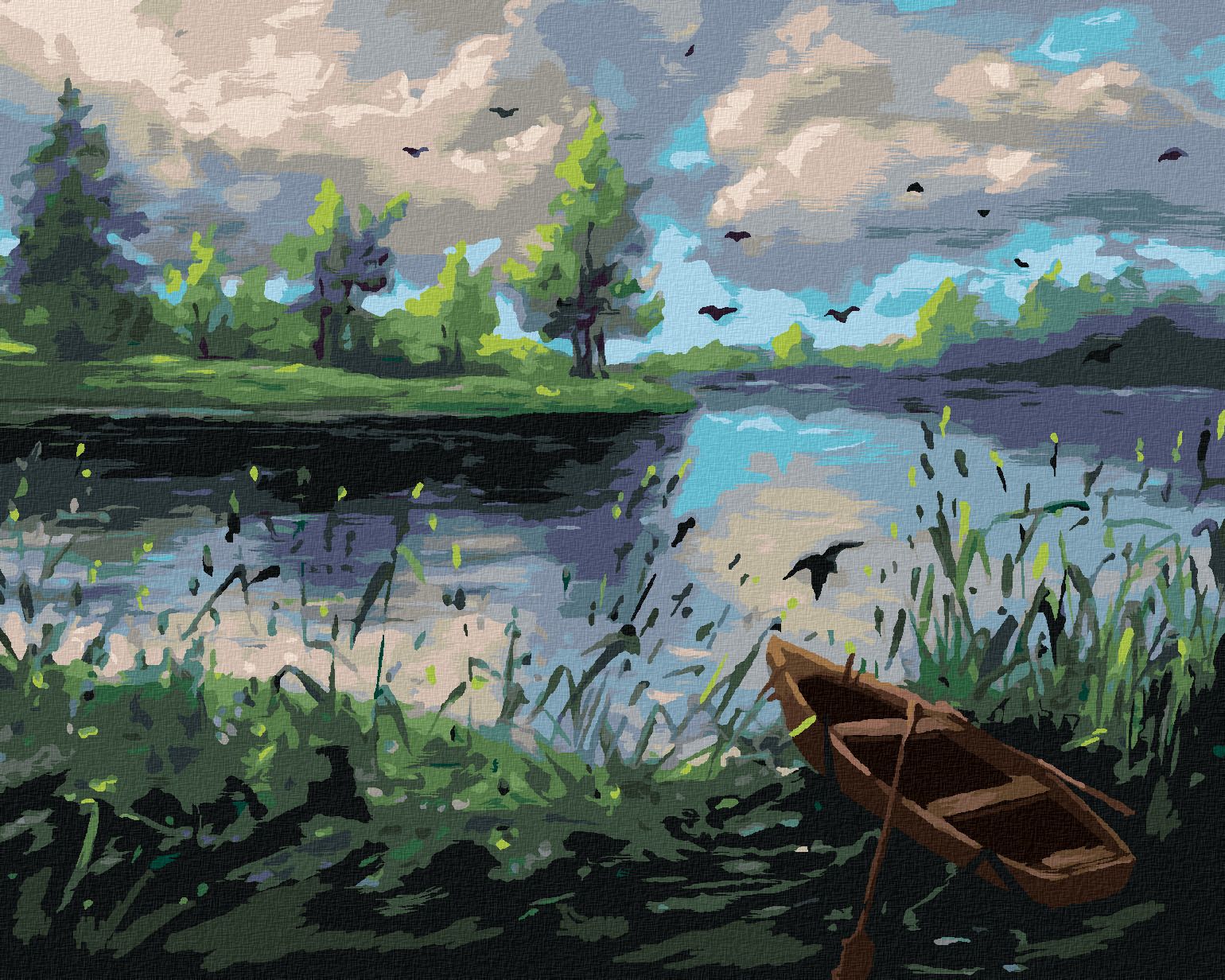 zuty Malování podle čísel - LESNÍ KRAJINA S LOĎKOU - Rozměr: 40x50 cm, Rámování: Varianta: vypnuté plátno na rám - obrázek 1