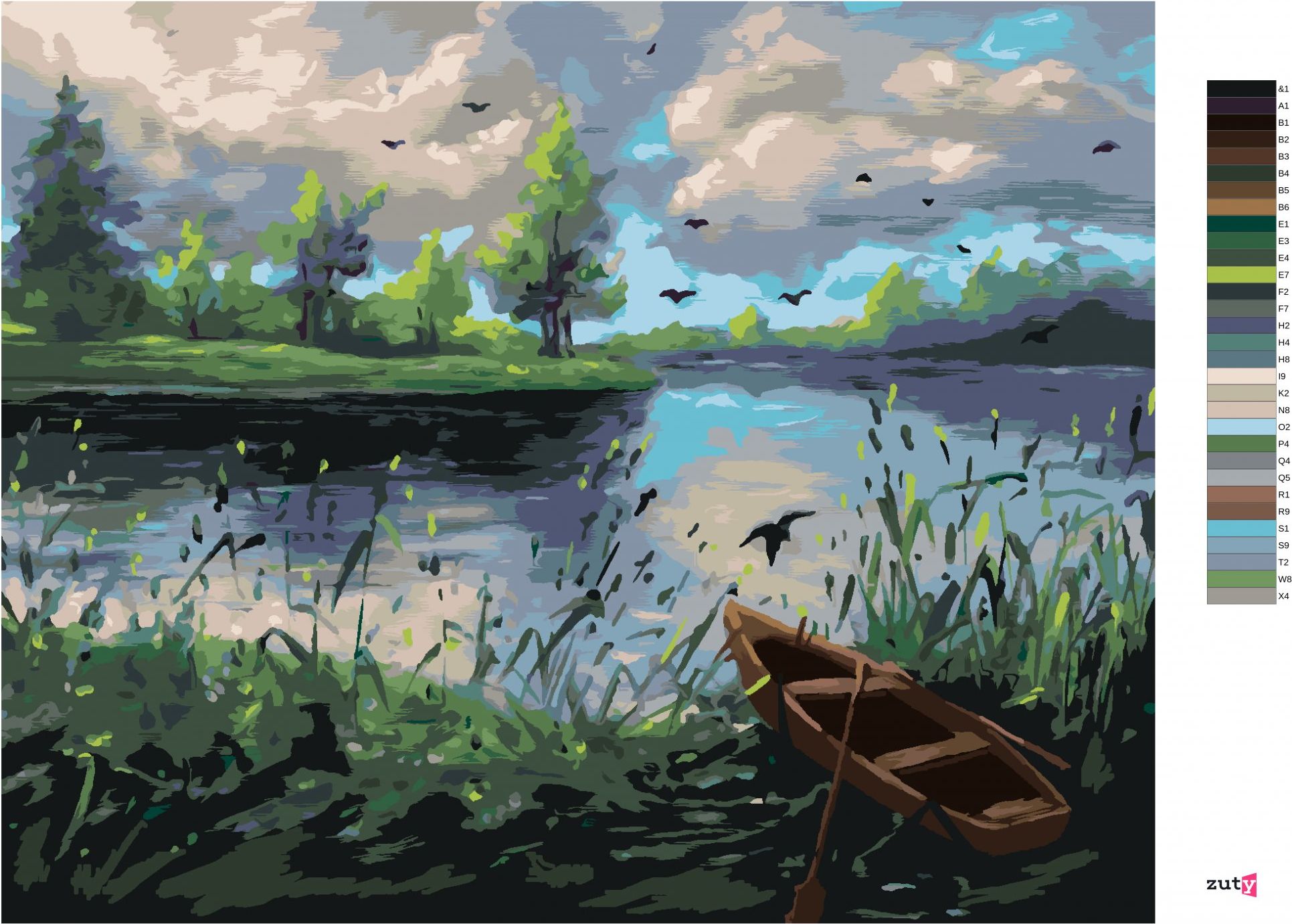 zuty Malování podle čísel - LESNÍ KRAJINA S LOĎKOU - Rozměr: 40x50 cm, Rámování: Varianta: vypnuté plátno na rám - obrázek 8