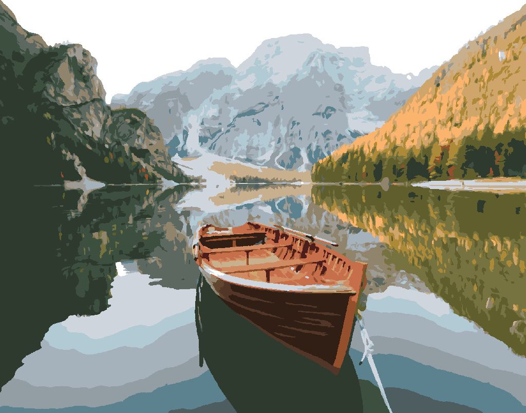 zuty Malování podle čísel - DŘEVĚNÁ LOĎKA NA JEZEŘE - Rozměr: 40x50 cm, Rámování: Varianta: vypnuté plátno na rám - obrázek 4