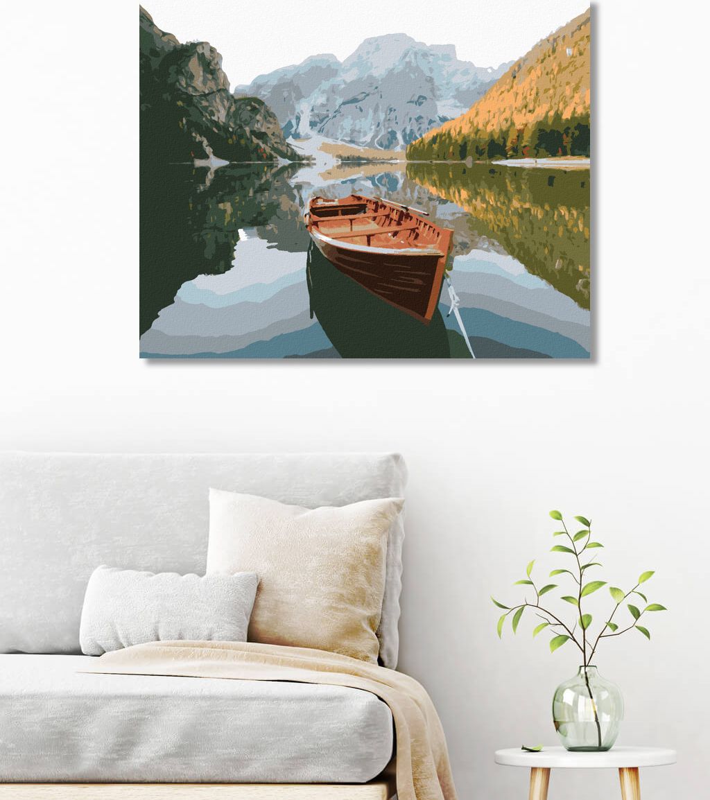 zuty Malování podle čísel - DŘEVĚNÁ LOĎKA NA JEZEŘE - Rozměr: 40x50 cm, Rámování: Varianta: vypnuté plátno na rám - obrázek 7
