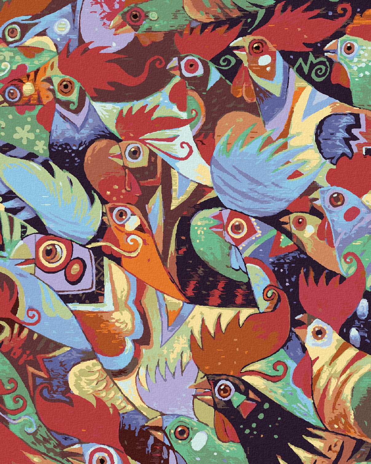 zuty Malování podle čísel - BAREVNÍ KOHOUTI - Rozměr: 40x50 cm, Rámování: Varianta: bez rámu a bez vypnutí plátna - obrázek 1