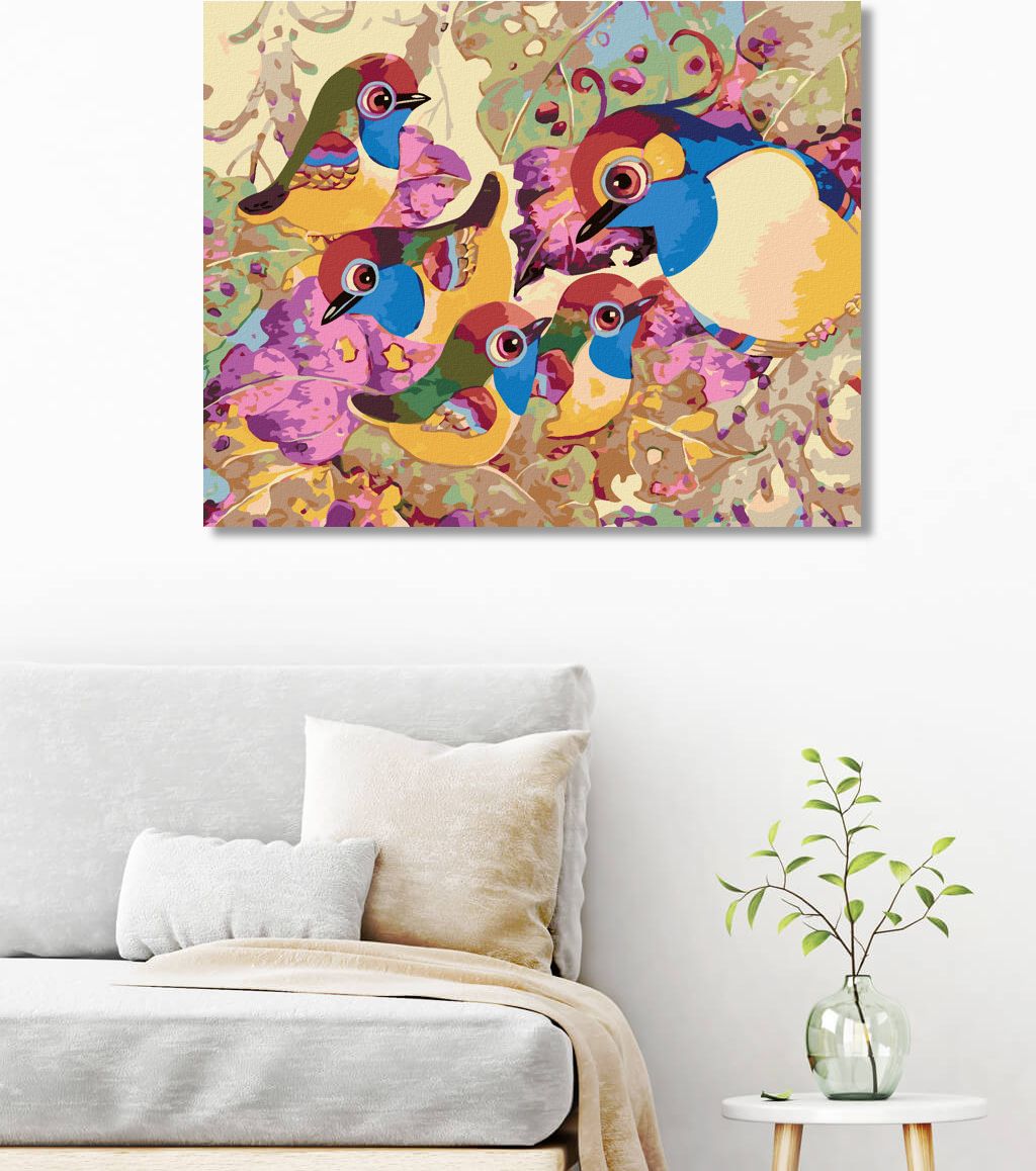 zuty Malování podle čísel - BAREVNÁ PTAČÍ RODINA - Rozměr: 40x50 cm, Rámování: Varianta: vypnuté plátno na rám - obrázek 7