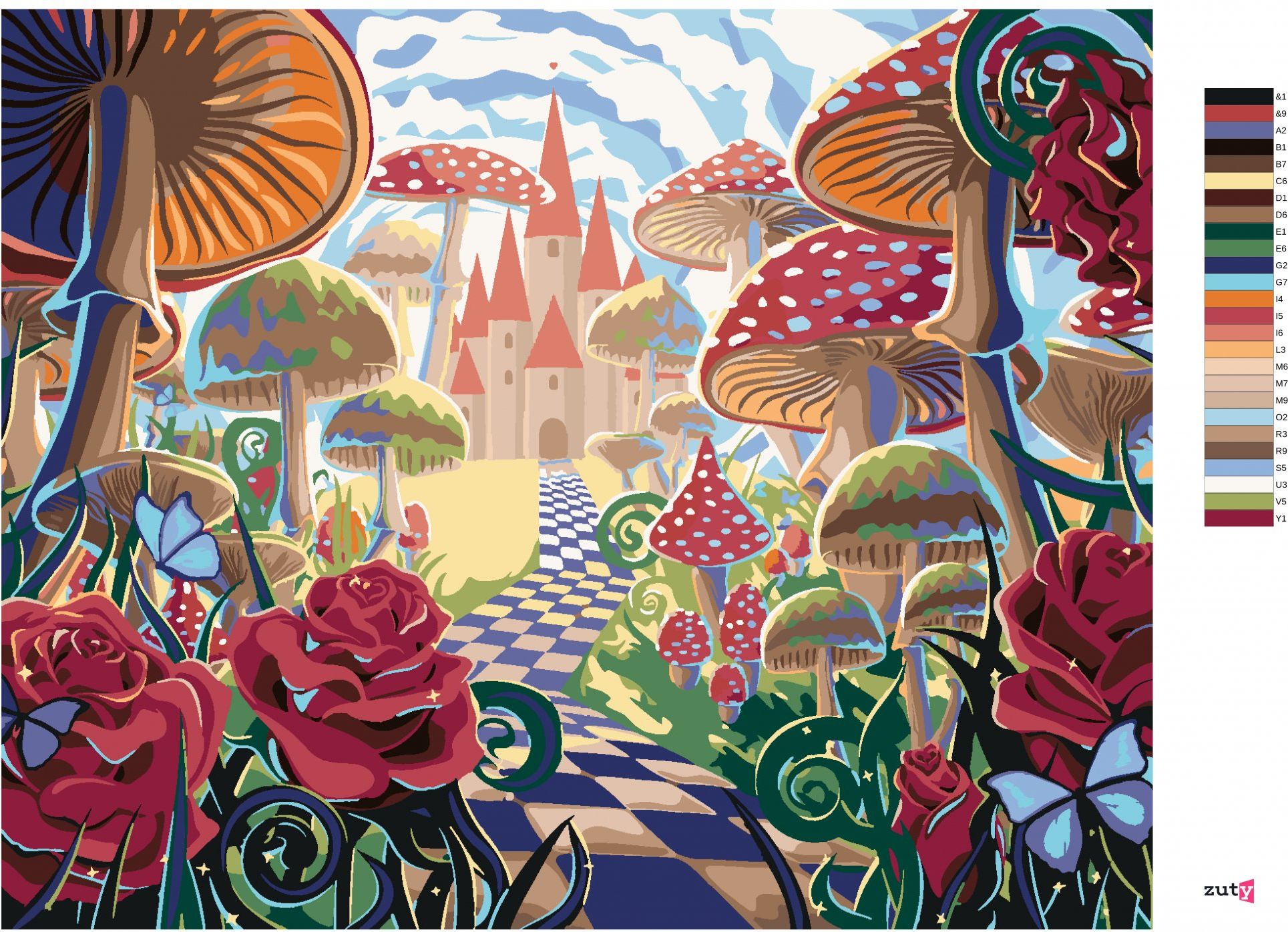 zuty Malování podle čísel - POHÁDKOVÁ KRAJINA SE ZÁMKEM - Rozměr: 40x50 cm, Rámování: Varianta: bez rámu a bez vypnutí plátna - obrázek 4