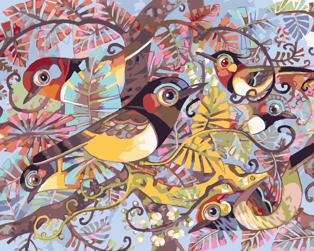 zuty Malování podle čísel - MALOVANÍ PTÁCI VE VĚTVÍCH - Rozměr: 40x50 cm, Rámování: Varianta: bez rámu a bez vypnutí plátna - obrázek 7