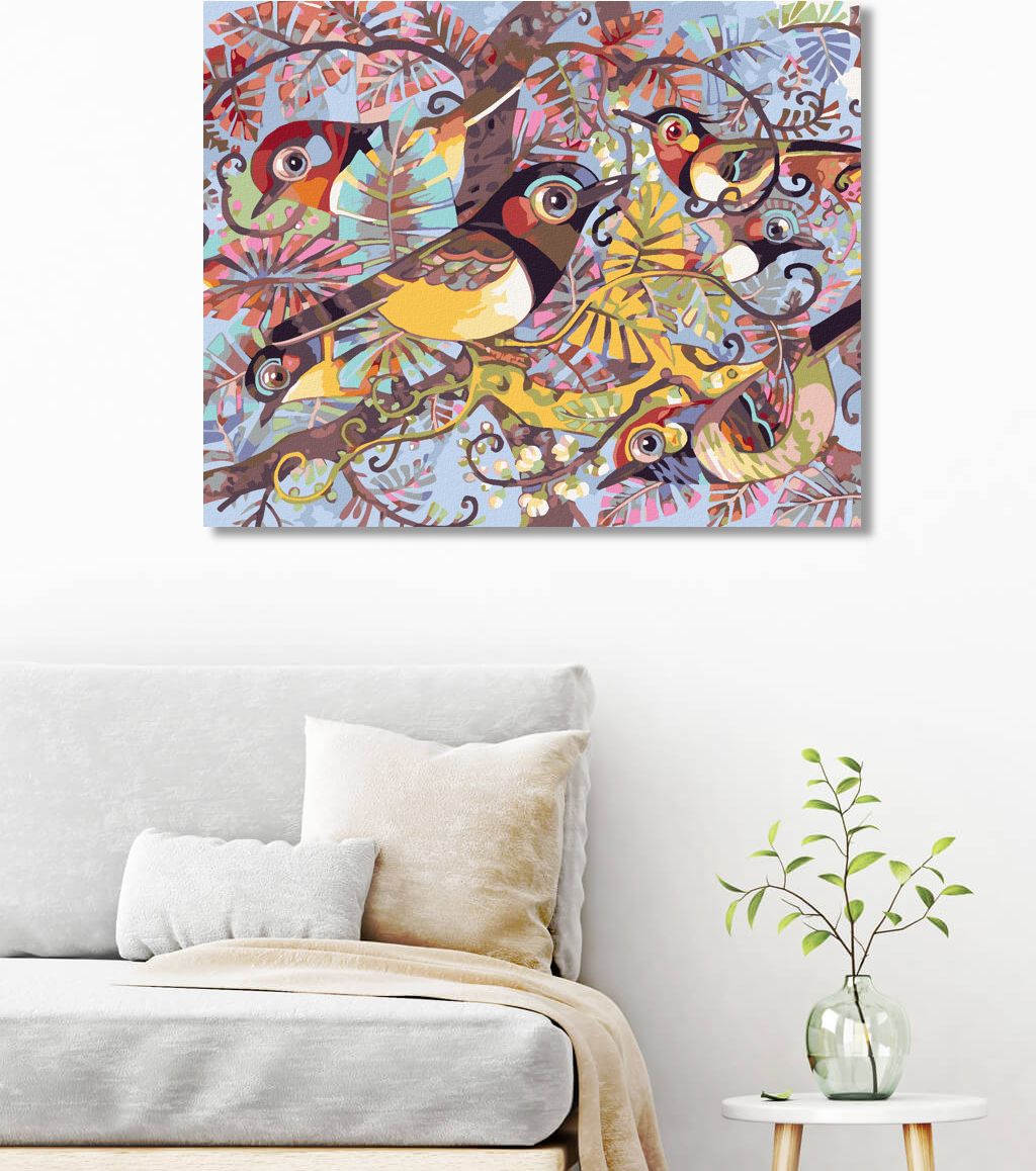 zuty Malování podle čísel - MALOVANÍ PTÁCI VE VĚTVÍCH - Rozměr: 40x50 cm, Rámování: Varianta: vypnuté plátno na rám - obrázek 3