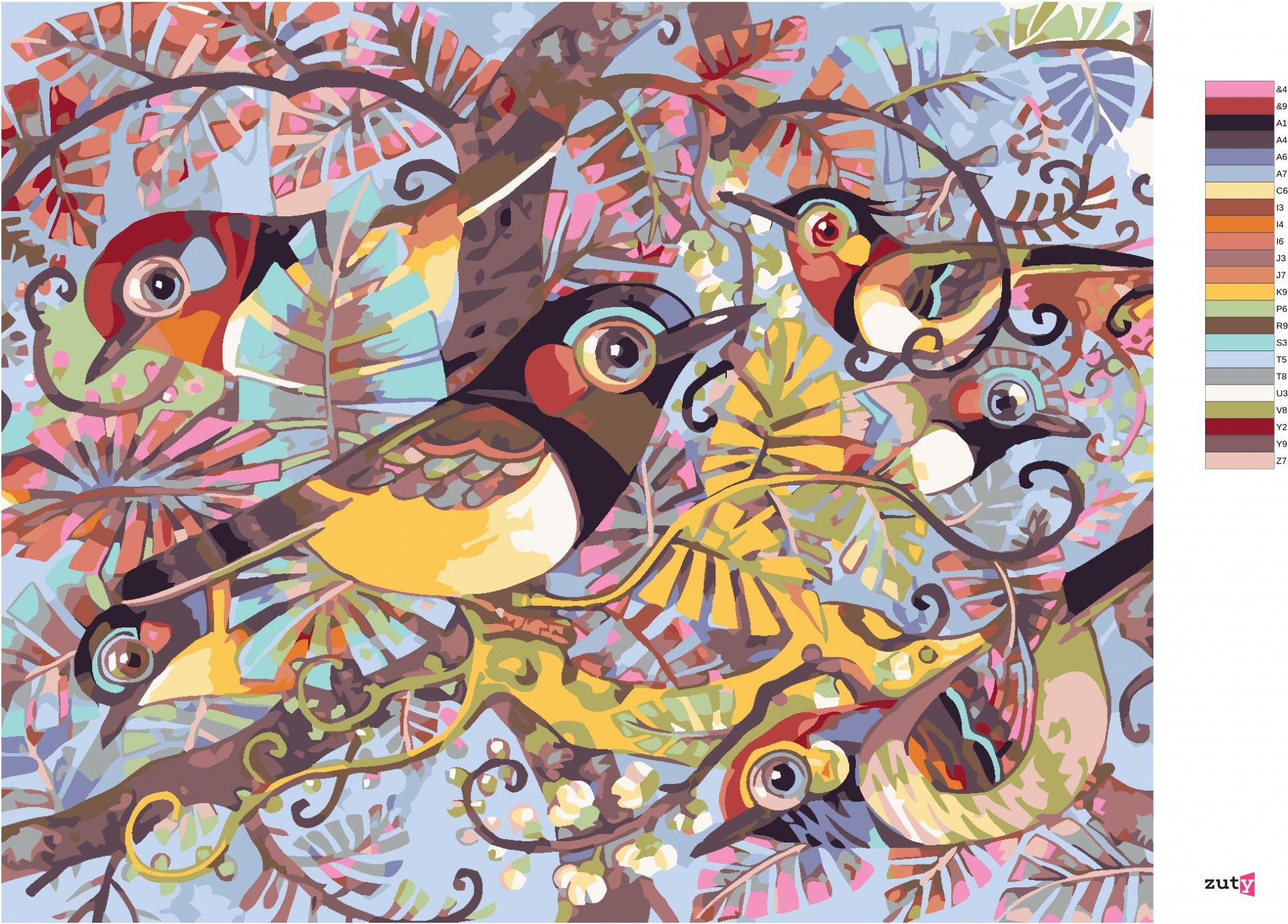 zuty Malování podle čísel - MALOVANÍ PTÁCI VE VĚTVÍCH - Rozměr: 40x50 cm, Rámování: Varianta: vypnuté plátno na rám - obrázek 4