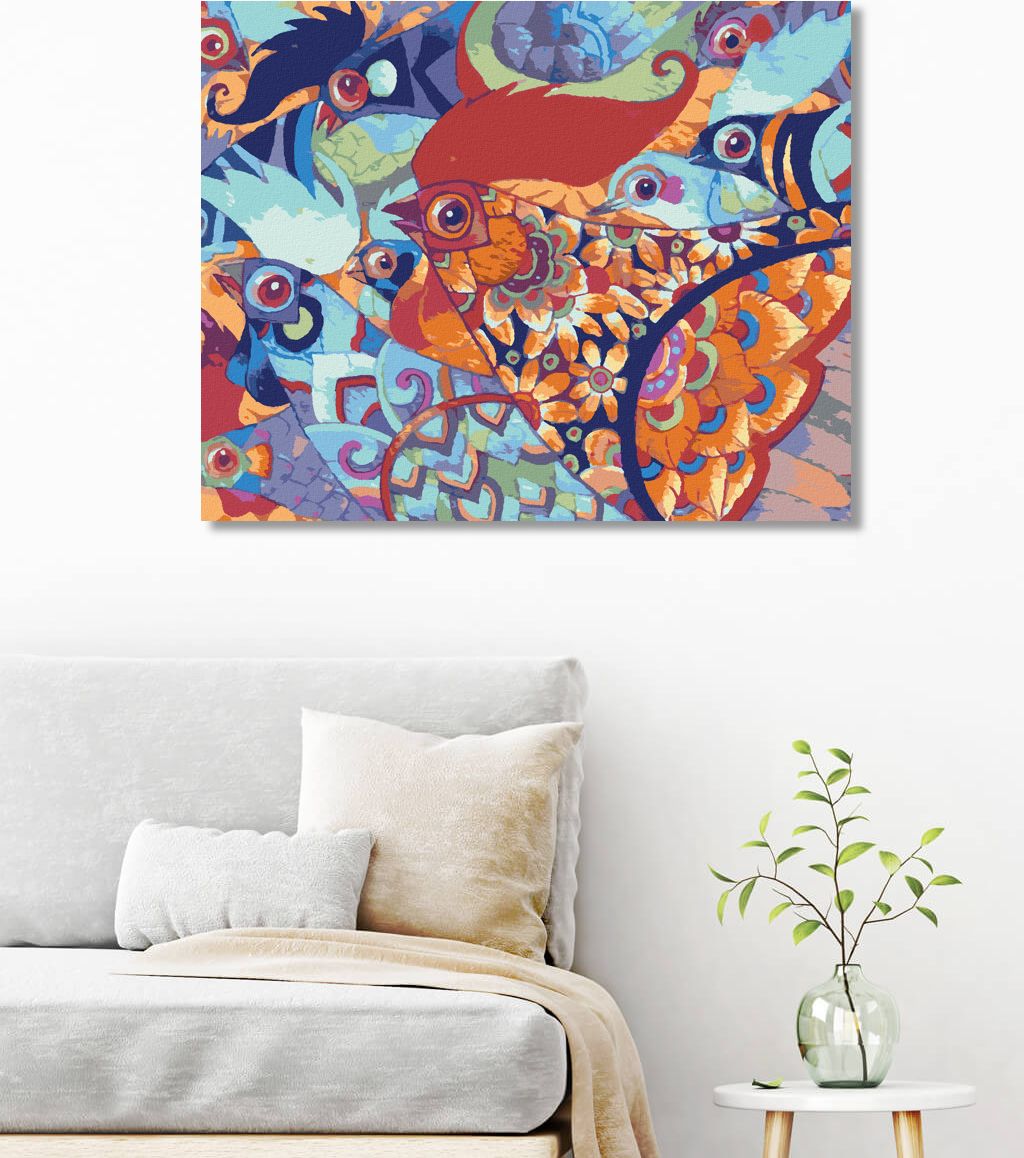 zuty Malování podle čísel - BAREVNÉ MALOVANÉ SLEPICE - Rozměr: 40x50 cm, Rámování: Varianta: vypnuté plátno na rám - obrázek 2
