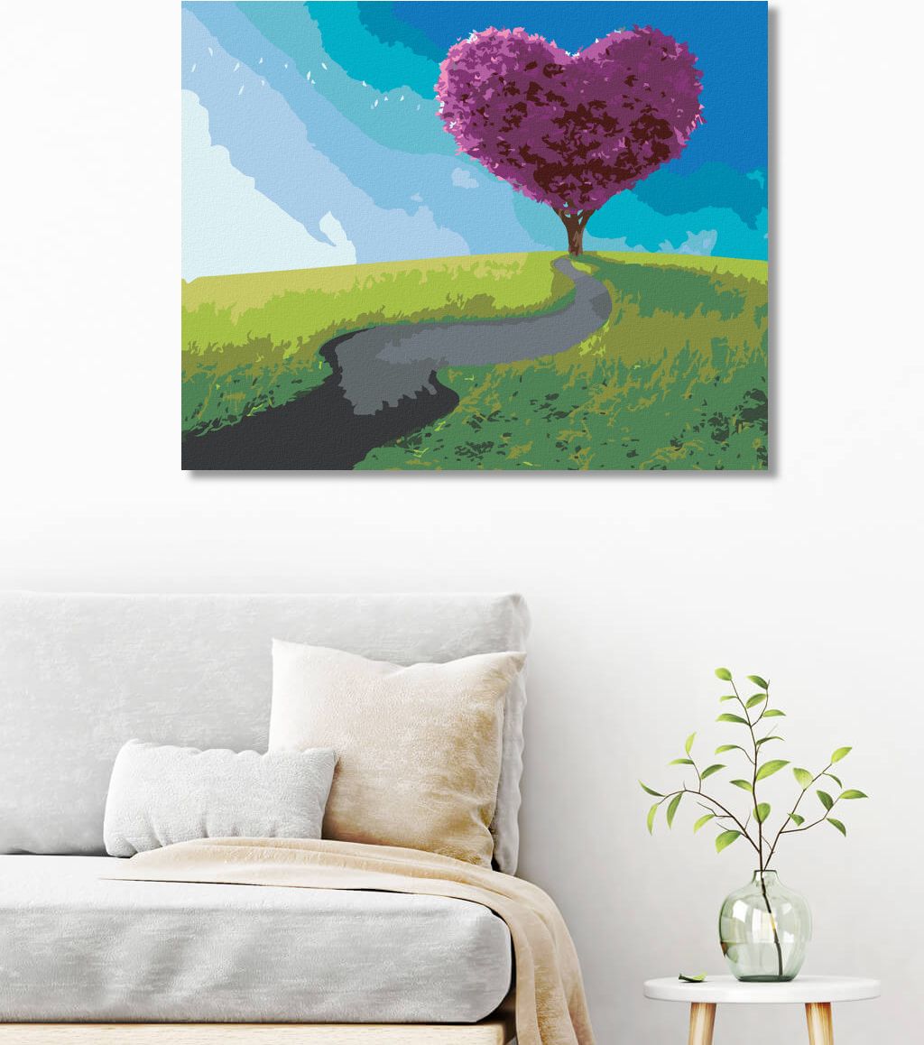 zuty Malování podle čísel - FIALOVÝ STROM VE TVARU SRDCE - Rozměr: 40x50 cm, Rámování: Varianta: vypnuté plátno na rám - obrázek 4