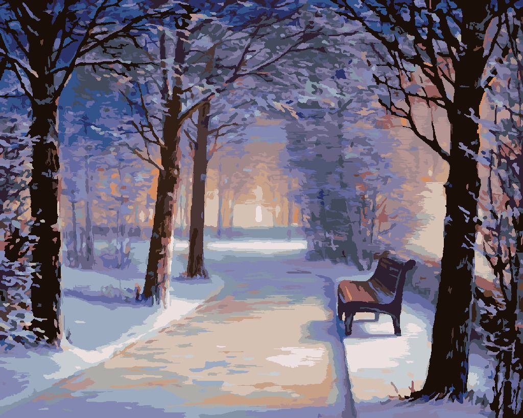zuty Malování podle čísel - LAVIČKA V ZASNĚŽENÉM PARKU - Rozměr: 40x50 cm, Rámování: Varianta: vypnuté plátno na rám - obrázek 5