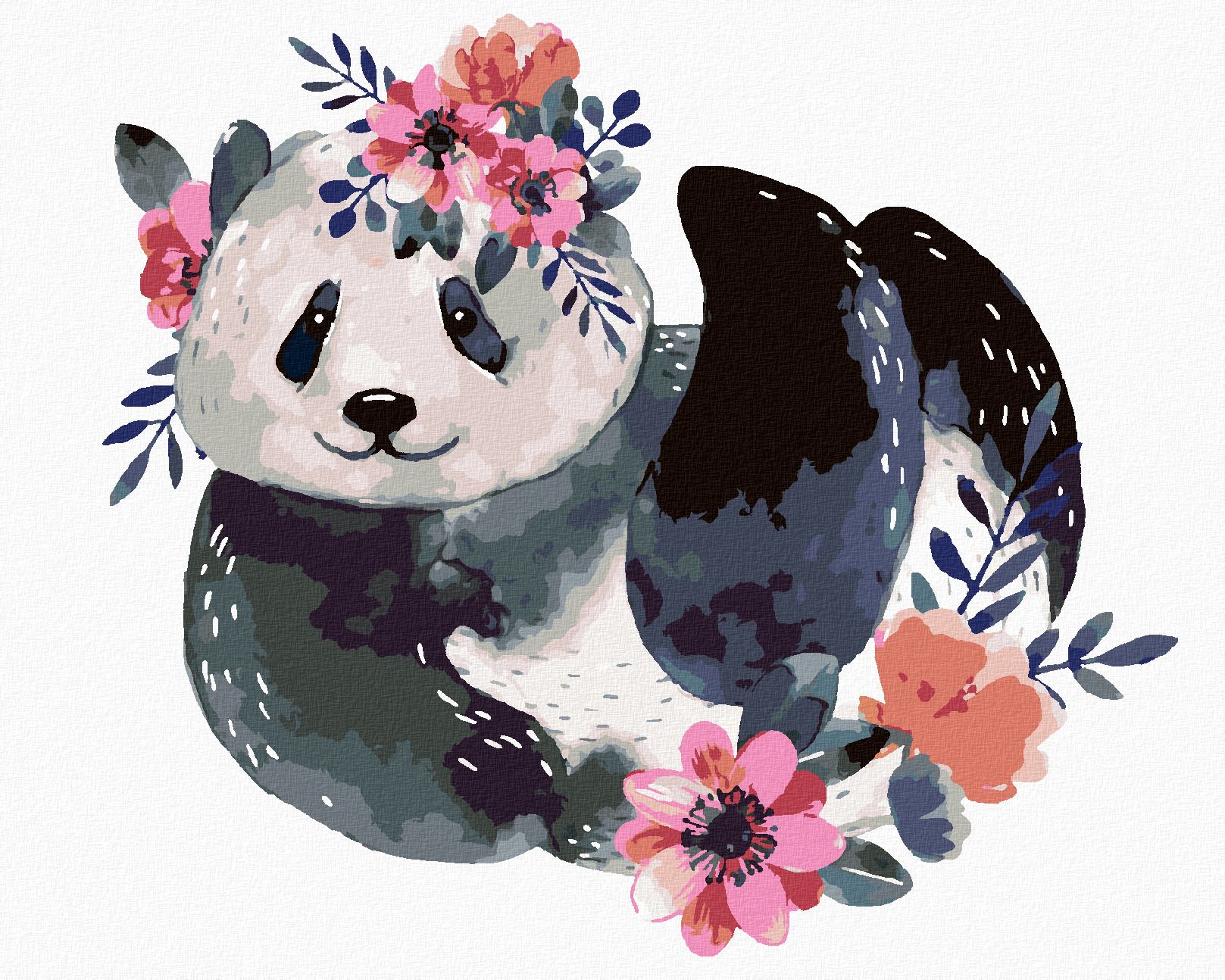 zuty Malování podle čísel - PANDA S KVĚTINAMI - Rozměr: 40x50 cm, Rámování: Varianta: bez rámu a bez vypnutí plátna - obrázek 1