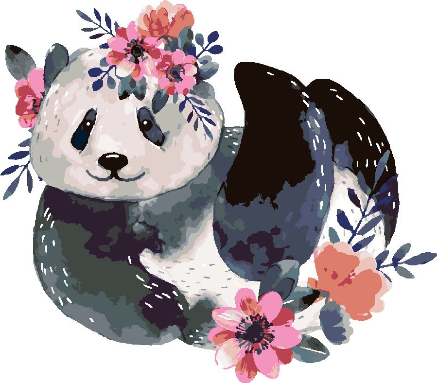 zuty Malování podle čísel - PANDA S KVĚTINAMI - Rozměr: 40x50 cm, Rámování: Varianta: bez rámu a bez vypnutí plátna - obrázek 3