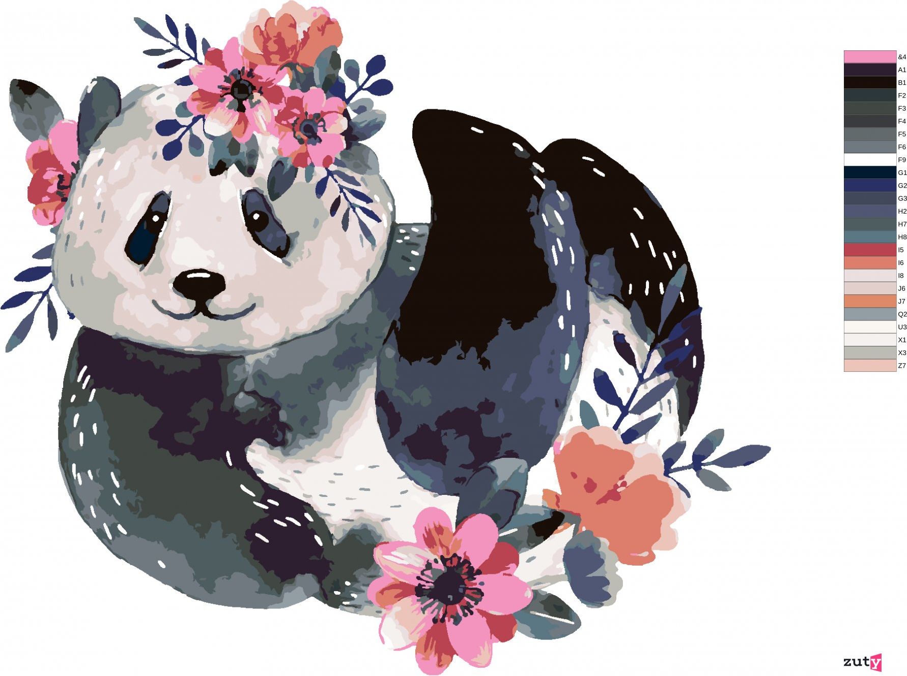 zuty Malování podle čísel - PANDA S KVĚTINAMI - Rozměr: 40x50 cm, Rámování: Varianta: bez rámu a bez vypnutí plátna - obrázek 6