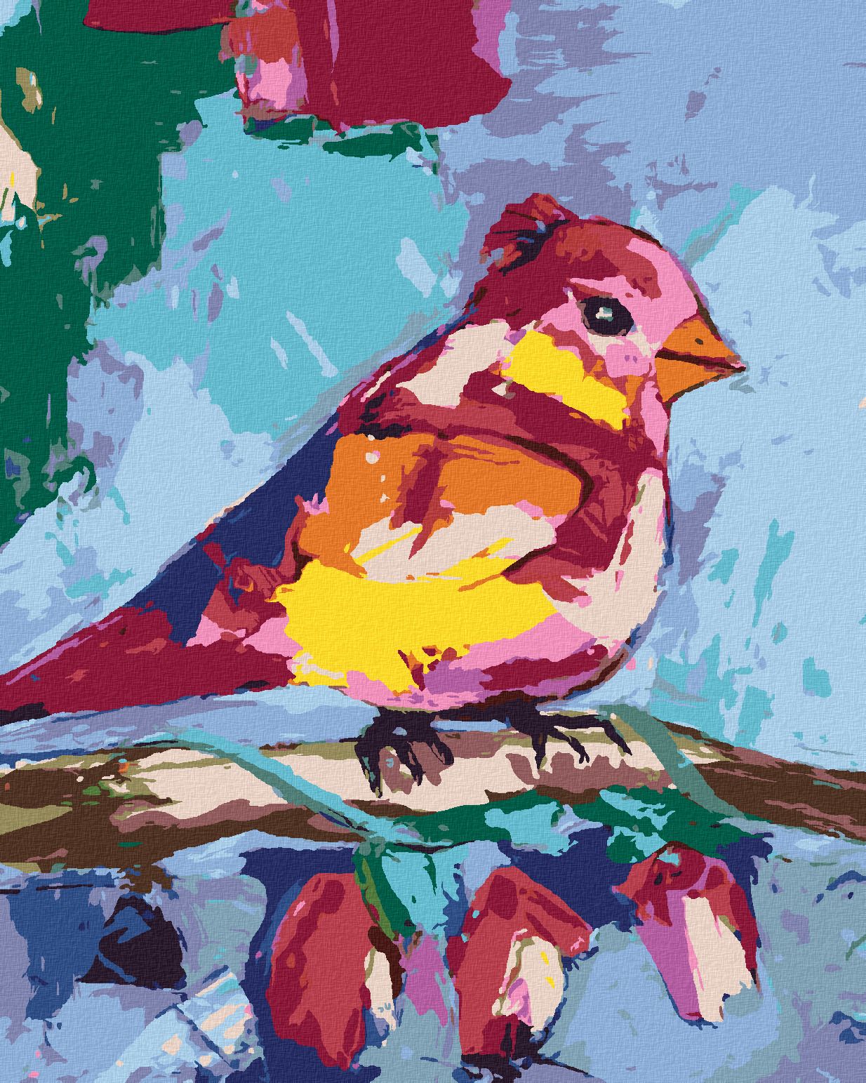 zuty Malování podle čísel - BAREVNÝ PTÁČEK NA VĚTVI - Rozměr: 40x50 cm, Rámování: Varianta: vypnuté plátno na rám - obrázek 1
