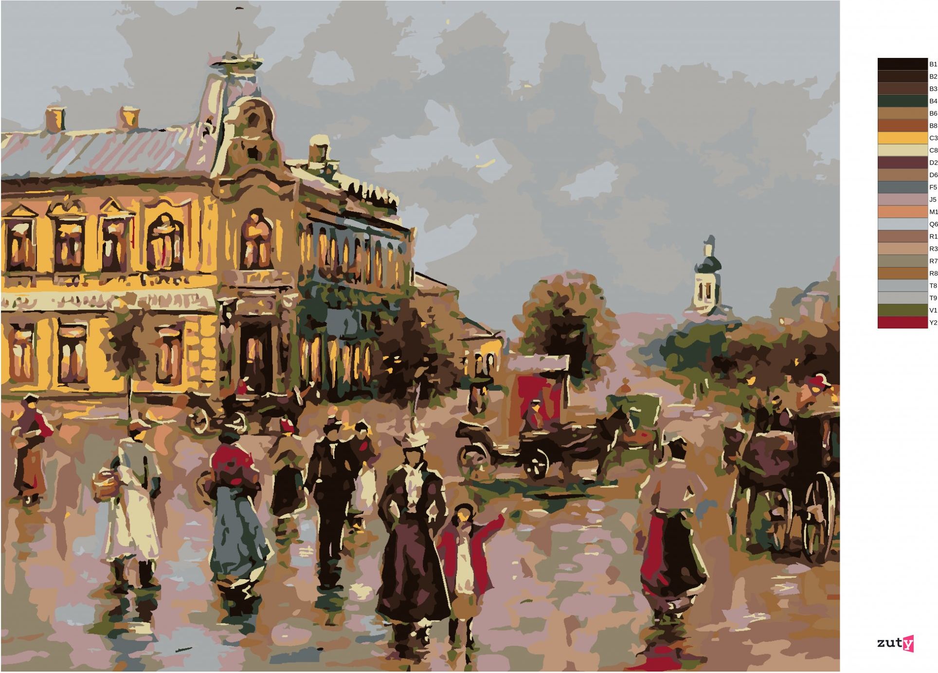 zuty Malování podle čísel - VENKOVSKÉ NÁMĚSTÍ - Rozměr: 40x50 cm, Rámování: Varianta: vypnuté plátno na rám - obrázek 3