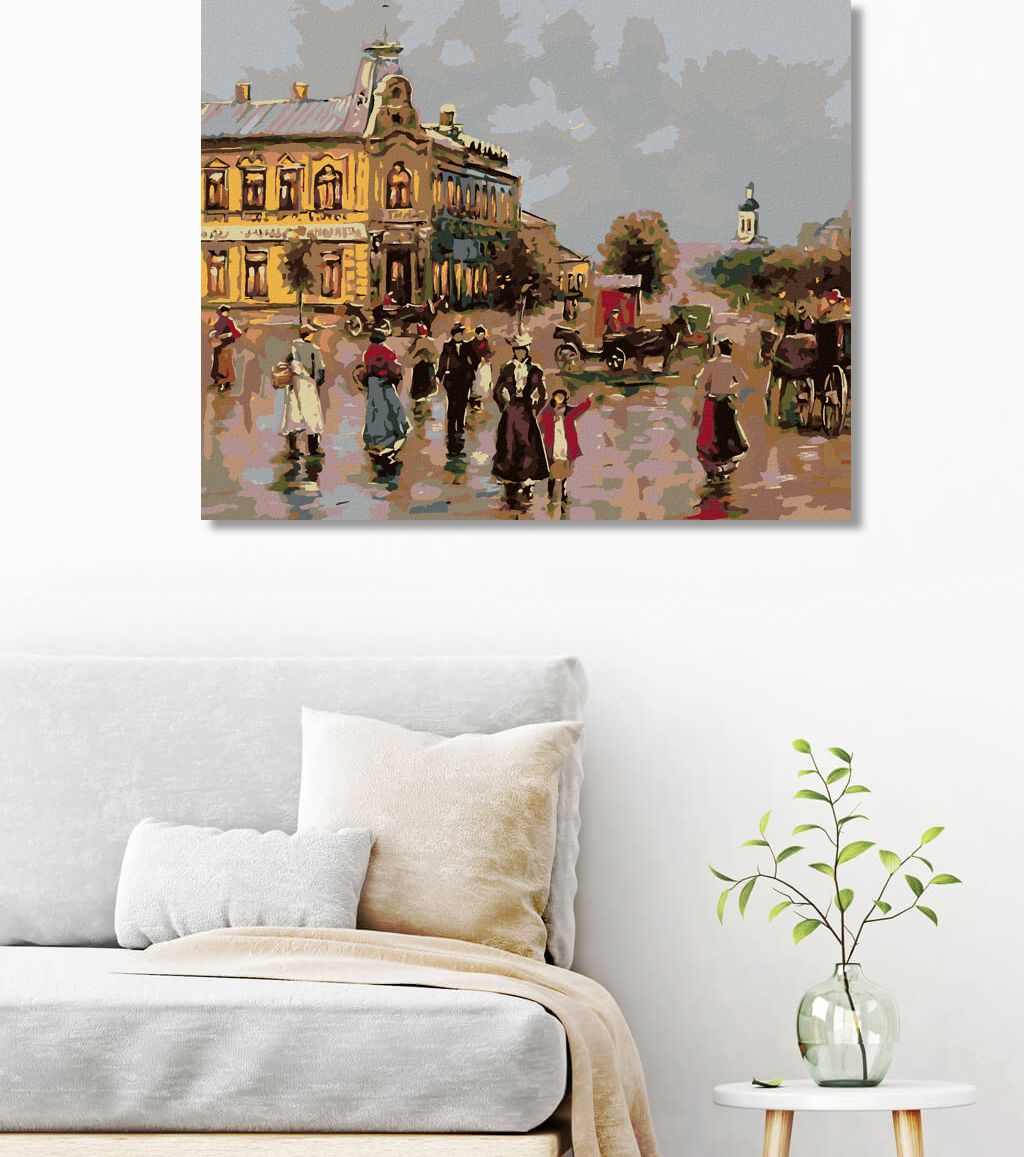 zuty Malování podle čísel - VENKOVSKÉ NÁMĚSTÍ - Rozměr: 40x50 cm, Rámování: Varianta: vypnuté plátno na rám - obrázek 4