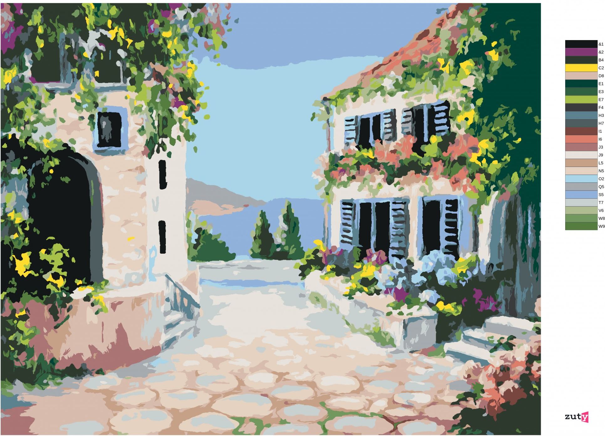 zuty Malování podle čísel - KVĚTINOVÝ DŮM U MOŘE - Rozměr: 40x50 cm, Rámování: Varianta: vypnuté plátno na rám - obrázek 5