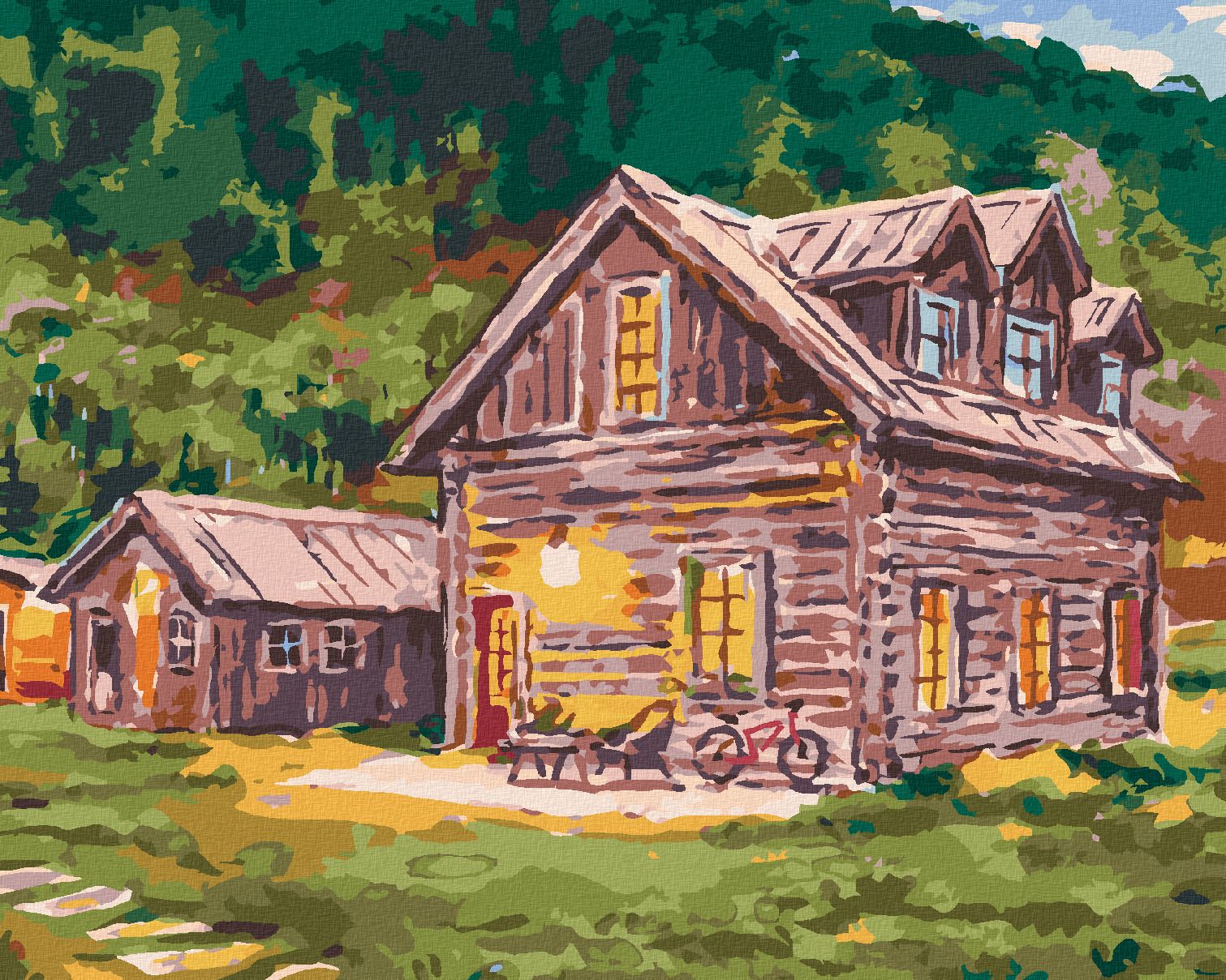 zuty Malování podle čísel - SRUBY V LESE - Rozměr: 40x50 cm, Rámování: Varianta: bez rámu a bez vypnutí plátna - obrázek 1