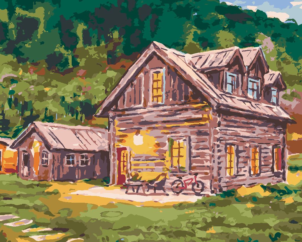 zuty Malování podle čísel - SRUBY V LESE - Rozměr: 40x50 cm, Rámování: Varianta: bez rámu a bez vypnutí plátna - obrázek 4