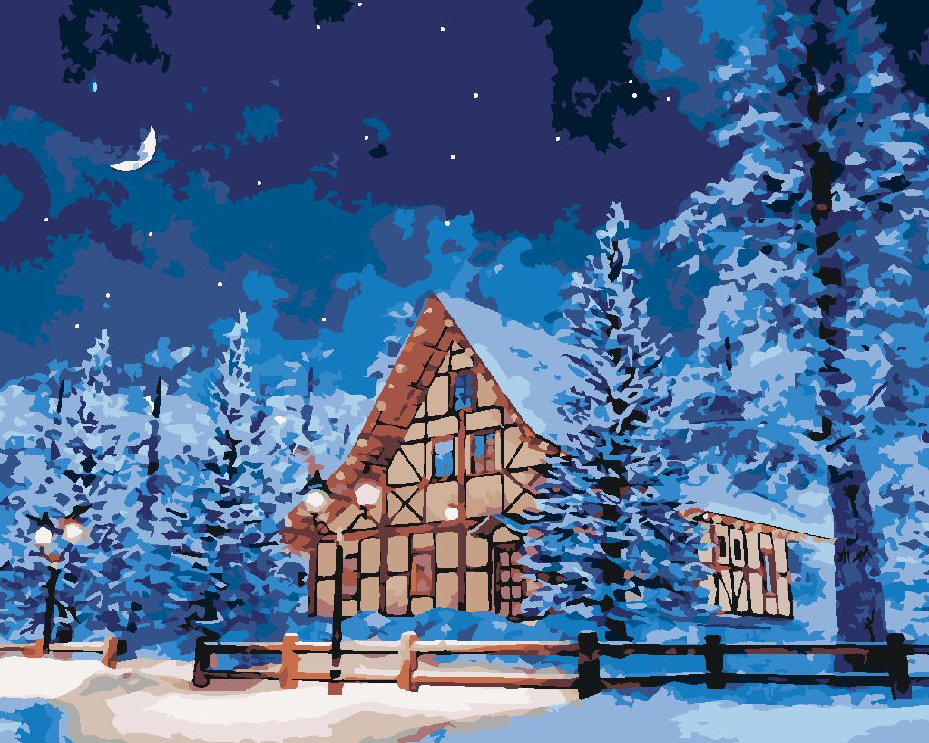 zuty Malování podle čísel - ZASNĚŽENÝ SRUB NA HORÁCH - Rozměr: 40x50 cm, Rámování: Varianta: vypnuté plátno na rám - obrázek 7