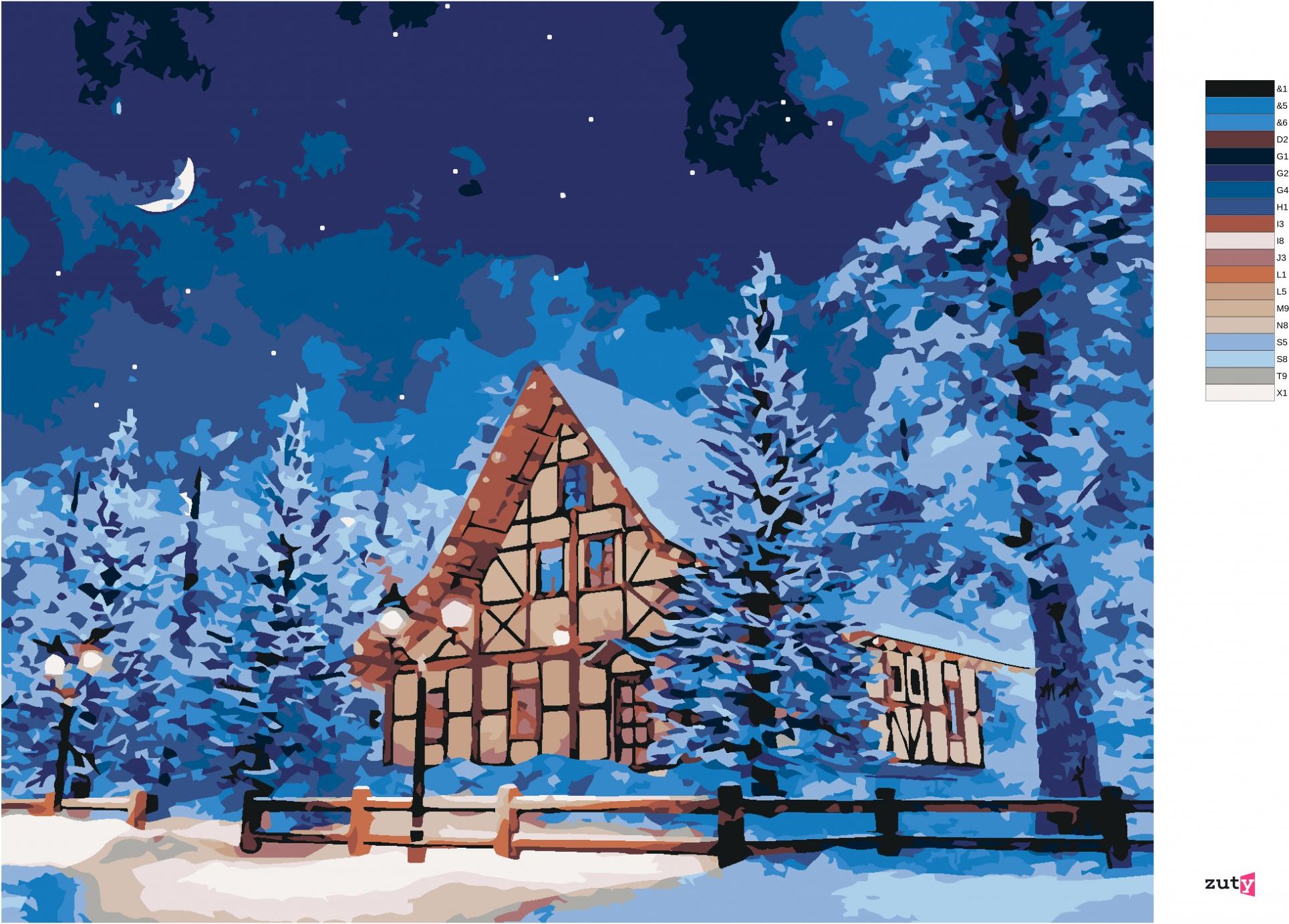 zuty Malování podle čísel - ZASNĚŽENÝ SRUB NA HORÁCH - Rozměr: 40x50 cm, Rámování: Varianta: vypnuté plátno na rám - obrázek 10