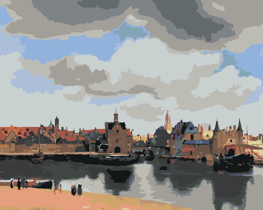 zuty Malování podle čísel - POHLED NA DELFT (J. VERMEER) - Rozměr: 40x50 cm, Rámování: Varianta: vypnuté plátno na rám - obrázek 4