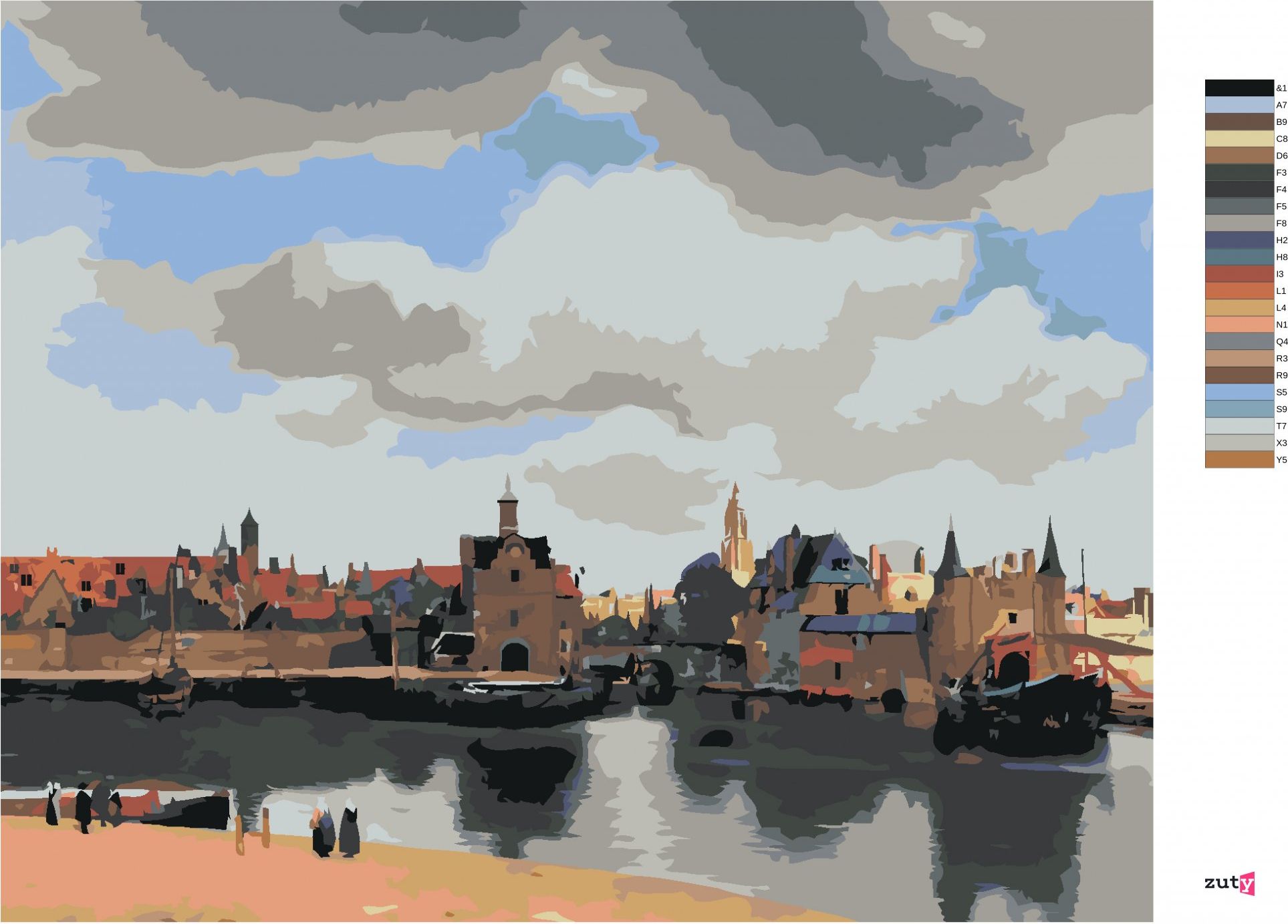 zuty Malování podle čísel - POHLED NA DELFT (J. VERMEER) - Rozměr: 40x50 cm, Rámování: Varianta: vypnuté plátno na rám - obrázek 7