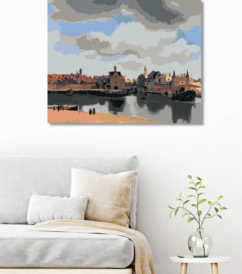 zuty Malování podle čísel - POHLED NA DELFT (J. VERMEER) - Rozměr: 40x50 cm, Rámování: Varianta: vypnuté plátno na rám - obrázek 8