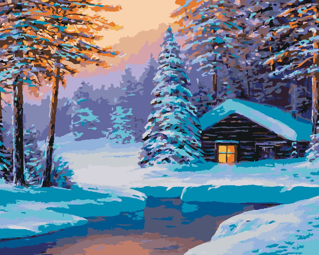 zuty Malování podle čísel - SRUB V ZASNĚŽENÉM LESE - Rozměr: 40x50 cm, Rámování: Varianta: vypnuté plátno na rám - obrázek 10