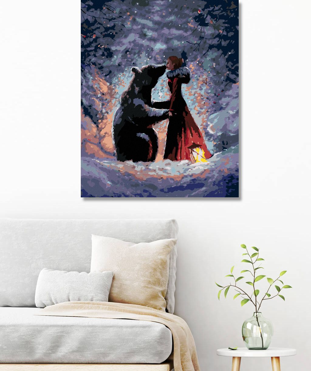 zuty Malování podle čísel - DÍVKA V ČEREVENÝCH ŠATECH A MEDVĚD - Rozměr: 40x50 cm, Rámování: Varianta: vypnuté plátno na rám - obrázek 3