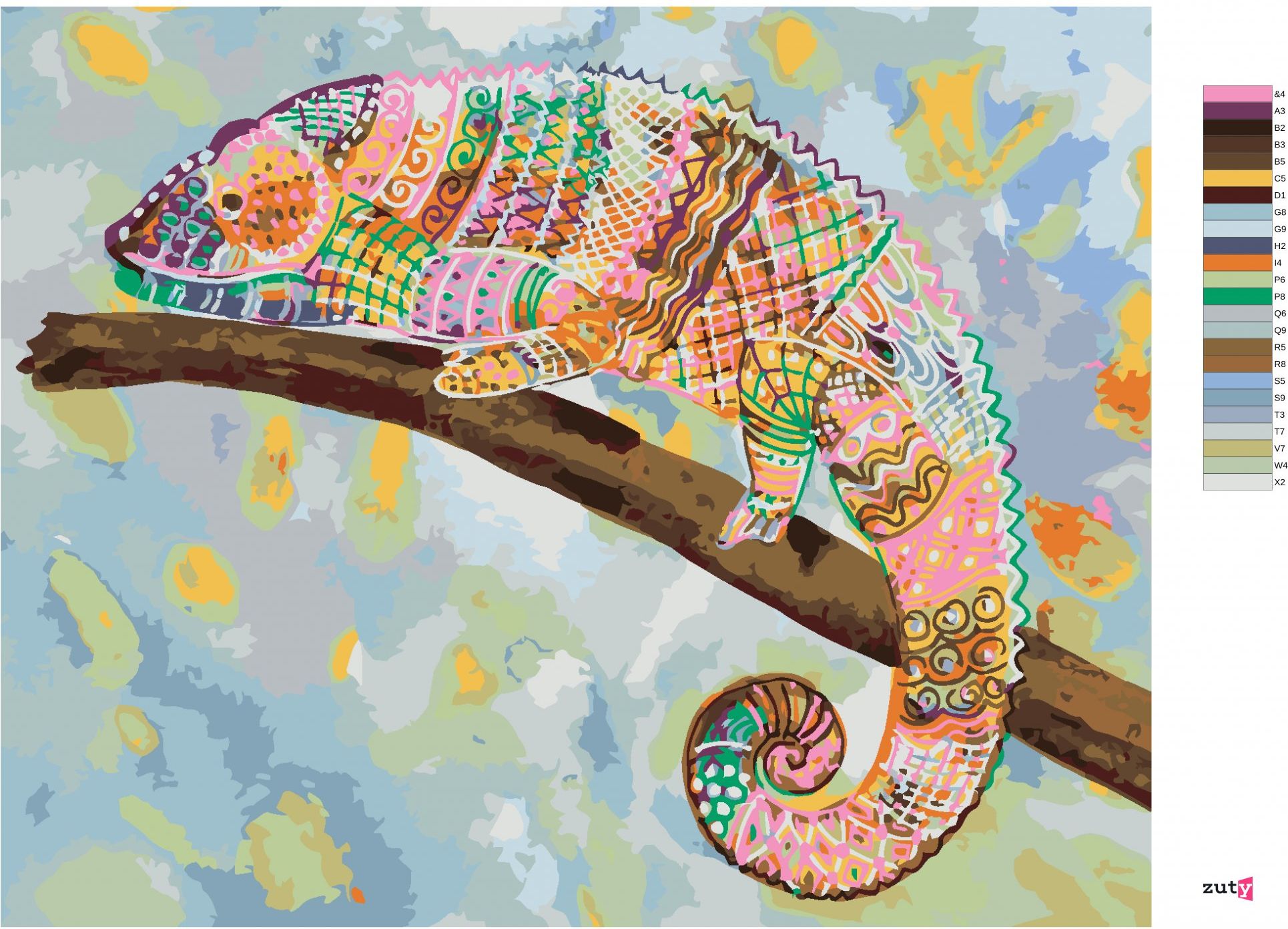 zuty Malování podle čísel - PESTRÝ CHAMELEON - Rozměr: 40x50 cm, Rámování: Varianta: vypnuté plátno na rám - obrázek 2