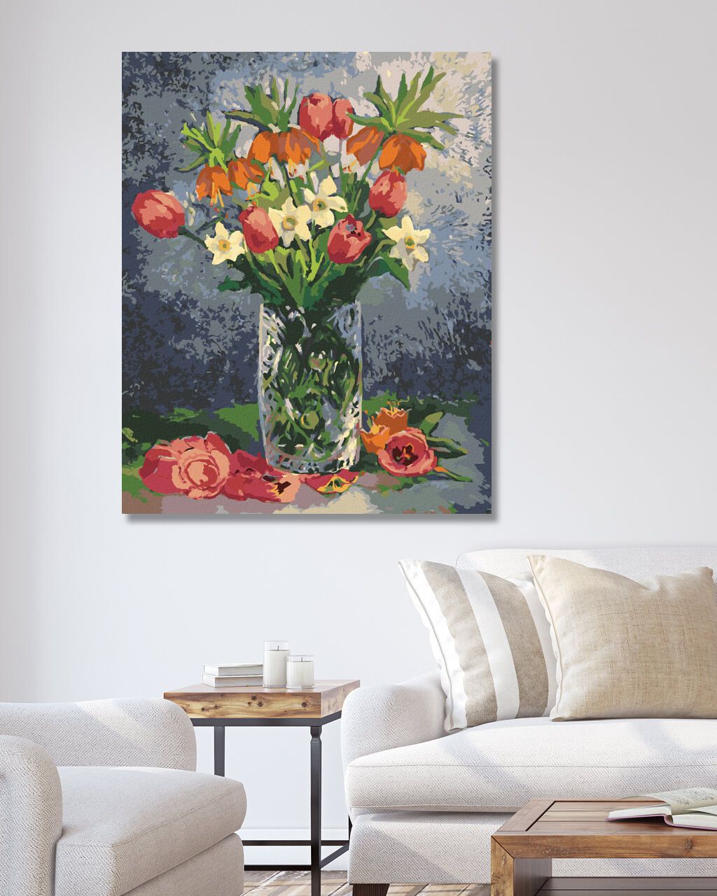zuty Malování podle čísel - TULIPÁNY A DALŠÍ JARNÍ KVĚTINY VE VÁZE - Rozměr: 40x50 cm, Rámování: Varianta: vypnuté plátno na rám - obrázek 6