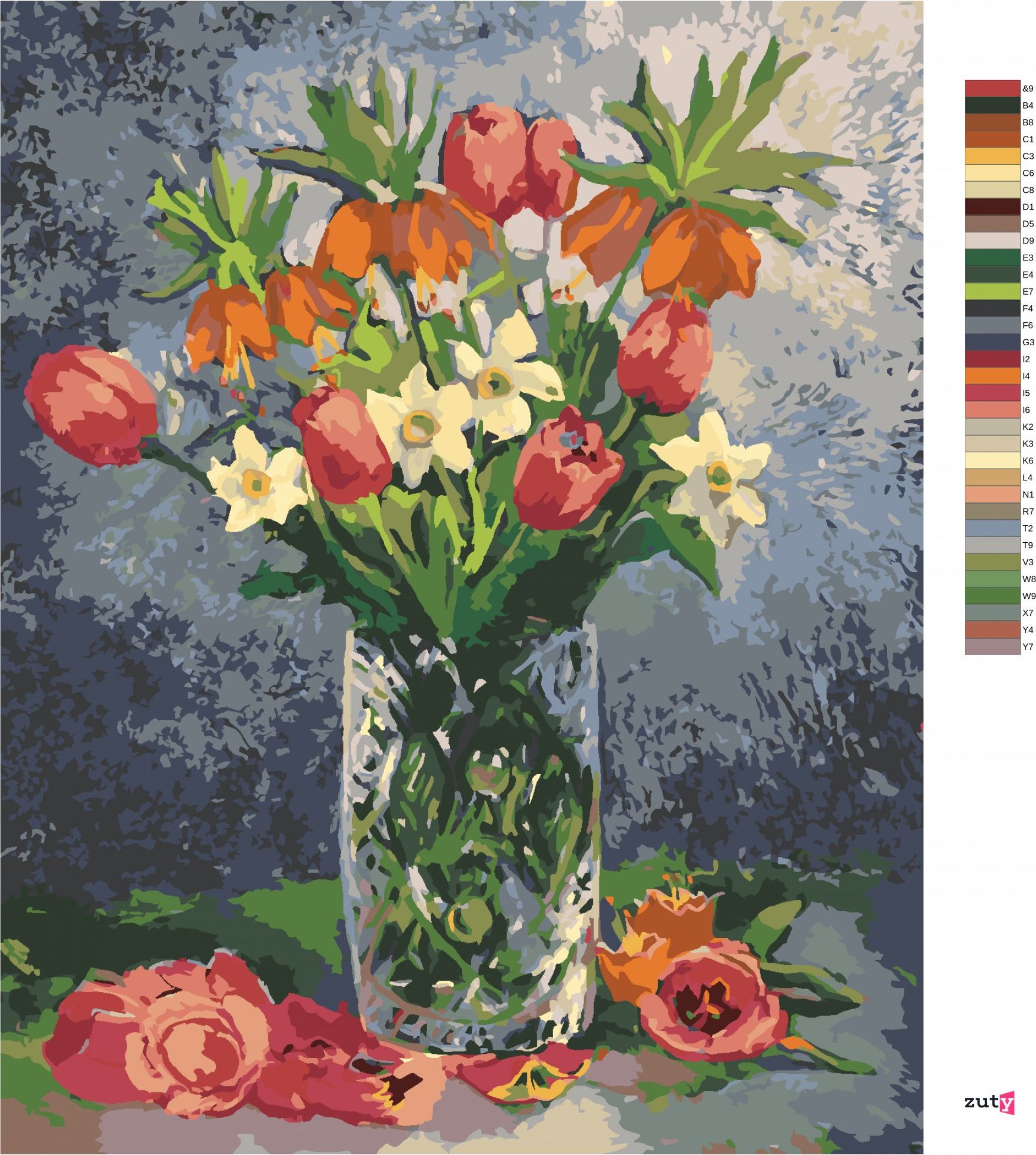 zuty Malování podle čísel - TULIPÁNY A DALŠÍ JARNÍ KVĚTINY VE VÁZE - Rozměr: 40x50 cm, Rámování: Varianta: vypnuté plátno na rám - obrázek 7