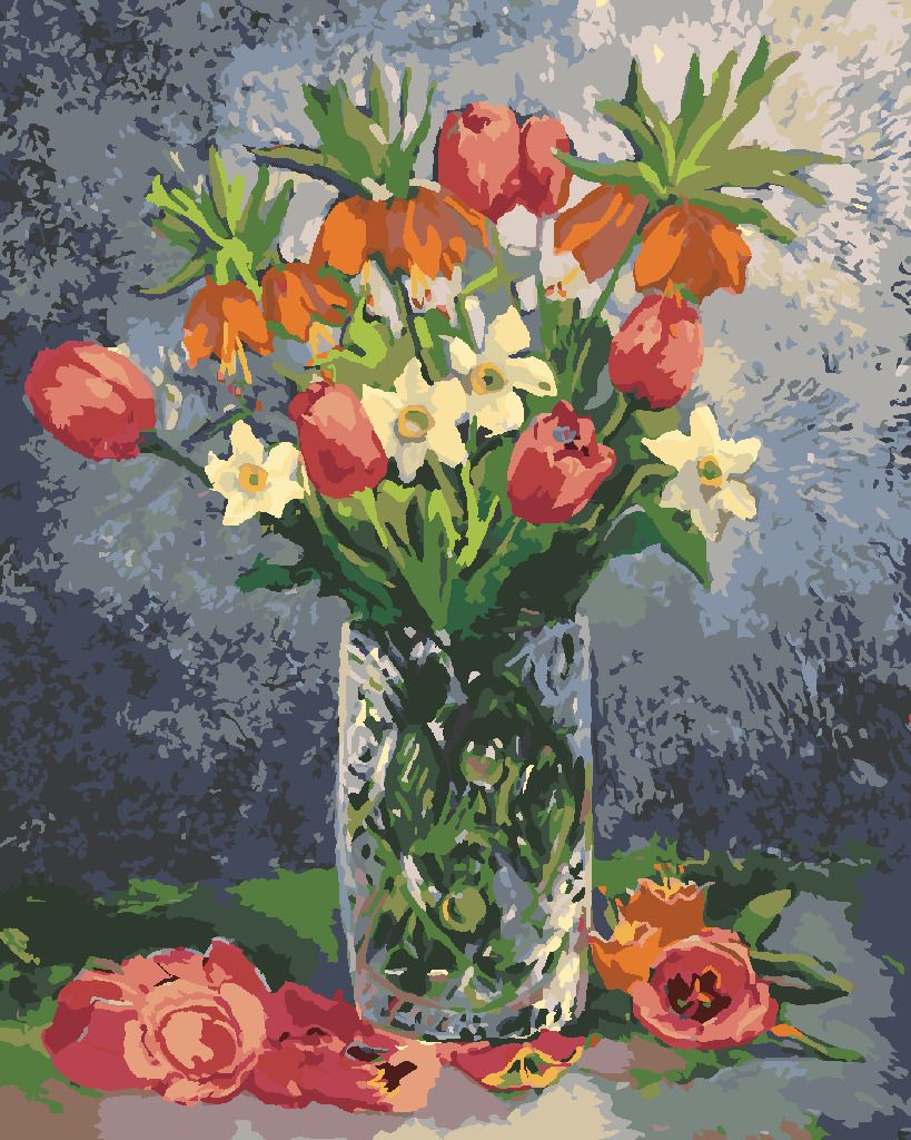 zuty Malování podle čísel - TULIPÁNY A DALŠÍ JARNÍ KVĚTINY VE VÁZE - Rozměr: 40x50 cm, Rámování: Varianta: vypnuté plátno na rám - obrázek 9