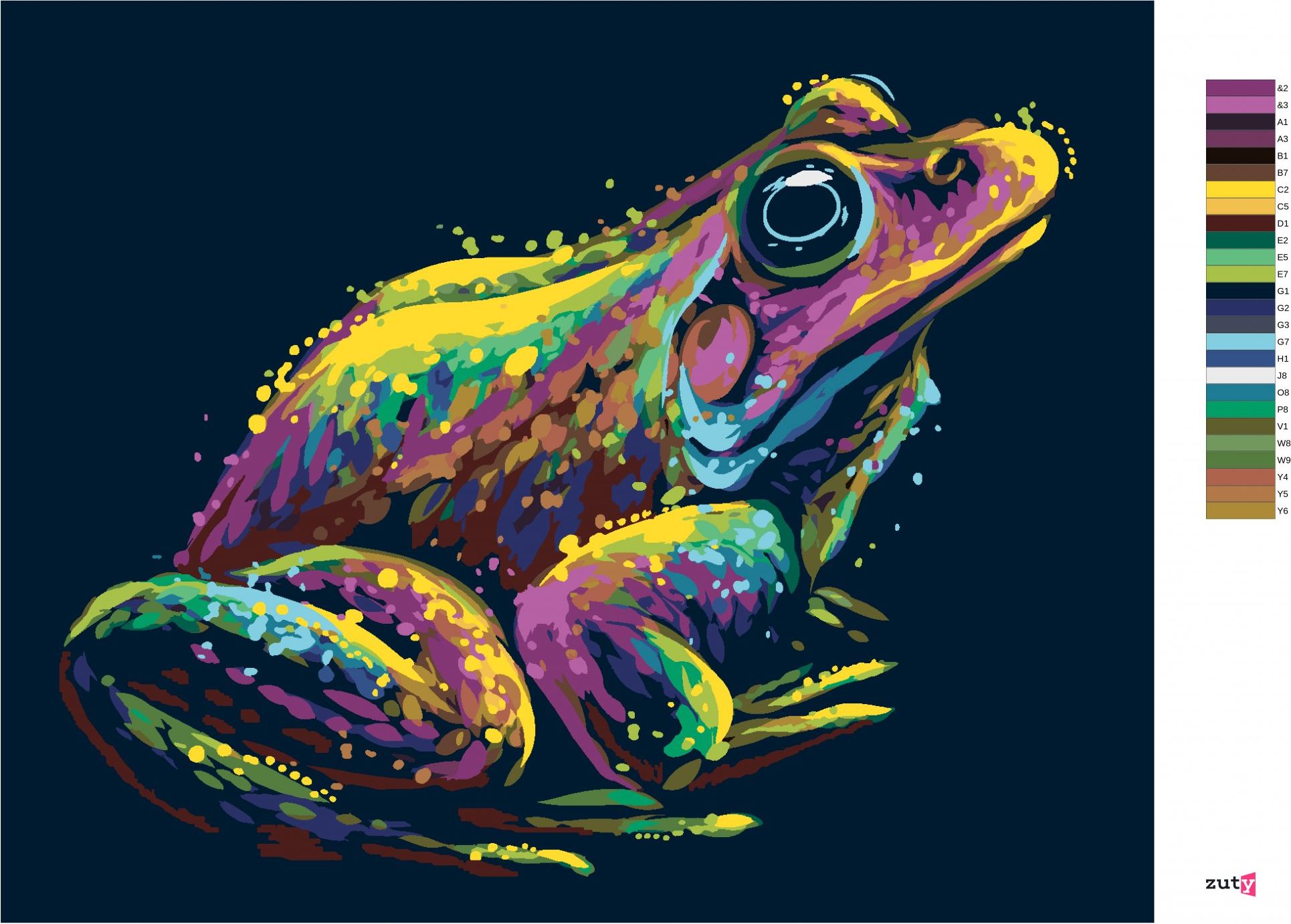 zuty Malování podle čísel - BAREVNÁ ŽÁBA - Rozměr: 40x50 cm, Rámování: Varianta: bez rámu a bez vypnutí plátna - obrázek 2