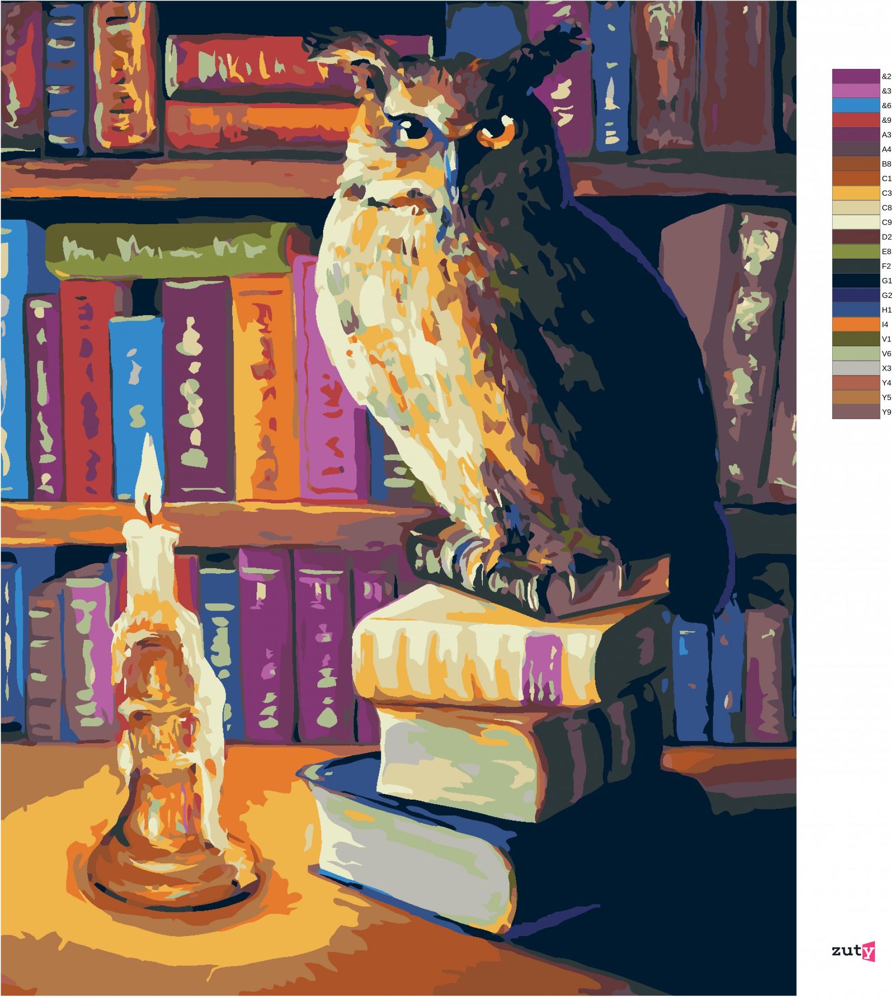 zuty Malování podle čísel - SOVA S KNIHAMI - Rozměr: 40x50 cm, Rámování: Varianta: bez rámu a bez vypnutí plátna - obrázek 3