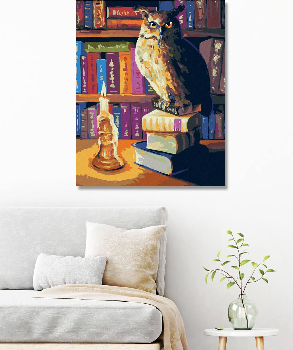 zuty Malování podle čísel - SOVA S KNIHAMI - Rozměr: 40x50 cm, Rámování: Varianta: bez rámu a bez vypnutí plátna - obrázek 4