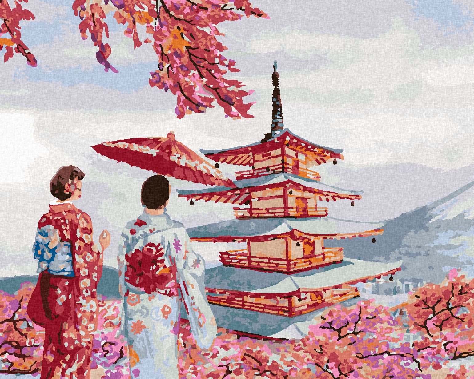 zuty Malování podle čísel - PÁR V KIMONU JAPONSKO - Rozměr: 40x50 cm, Rámování: Varianta: vypnuté plátno na rám - obrázek 1