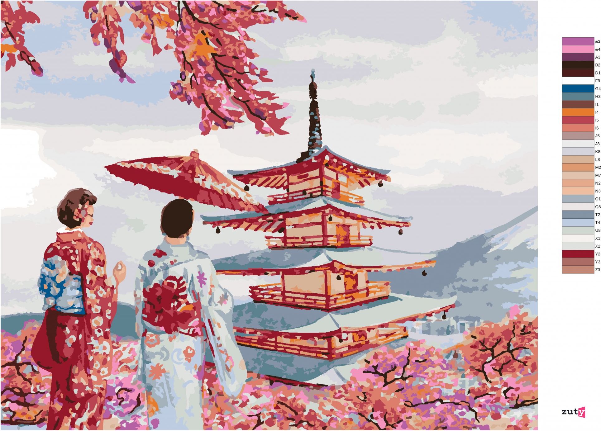 zuty Malování podle čísel - PÁR V KIMONU JAPONSKO - Rozměr: 40x50 cm, Rámování: Varianta: vypnuté plátno na rám - obrázek 6
