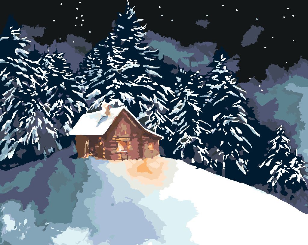 zuty Malování podle čísel - LESNÍ SRUB NA ZASNĚŽENÉM KOPEČKU - Rozměr: 40x50 cm, Rámování: Varianta: vypnuté plátno na rám - obrázek 9