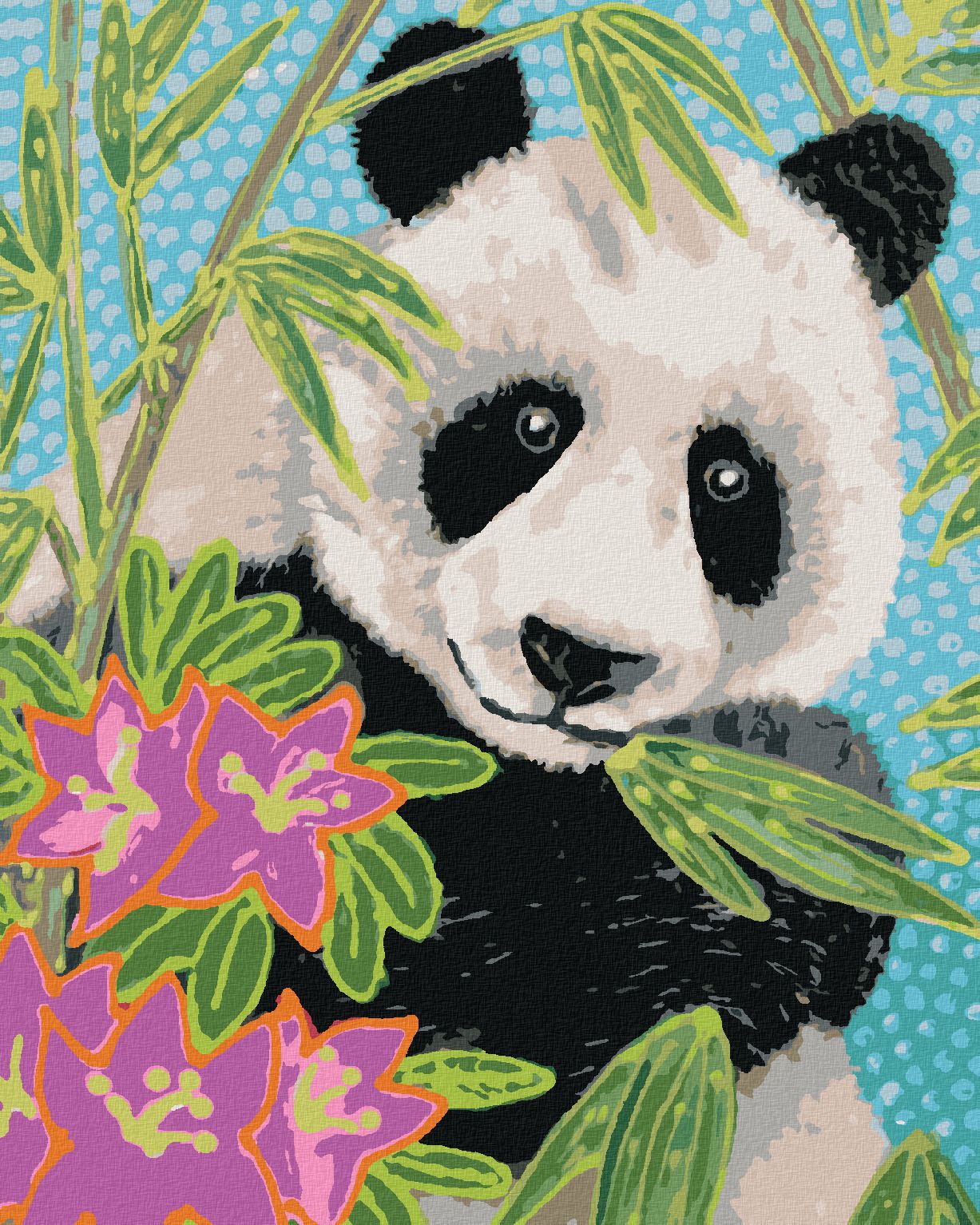 zuty Malování podle čísel - PANDA S BAMBUSEM A KVĚTINAMI - Rozměr: 40x50 cm, Rámování: Varianta: vypnuté plátno na rám - obrázek 1