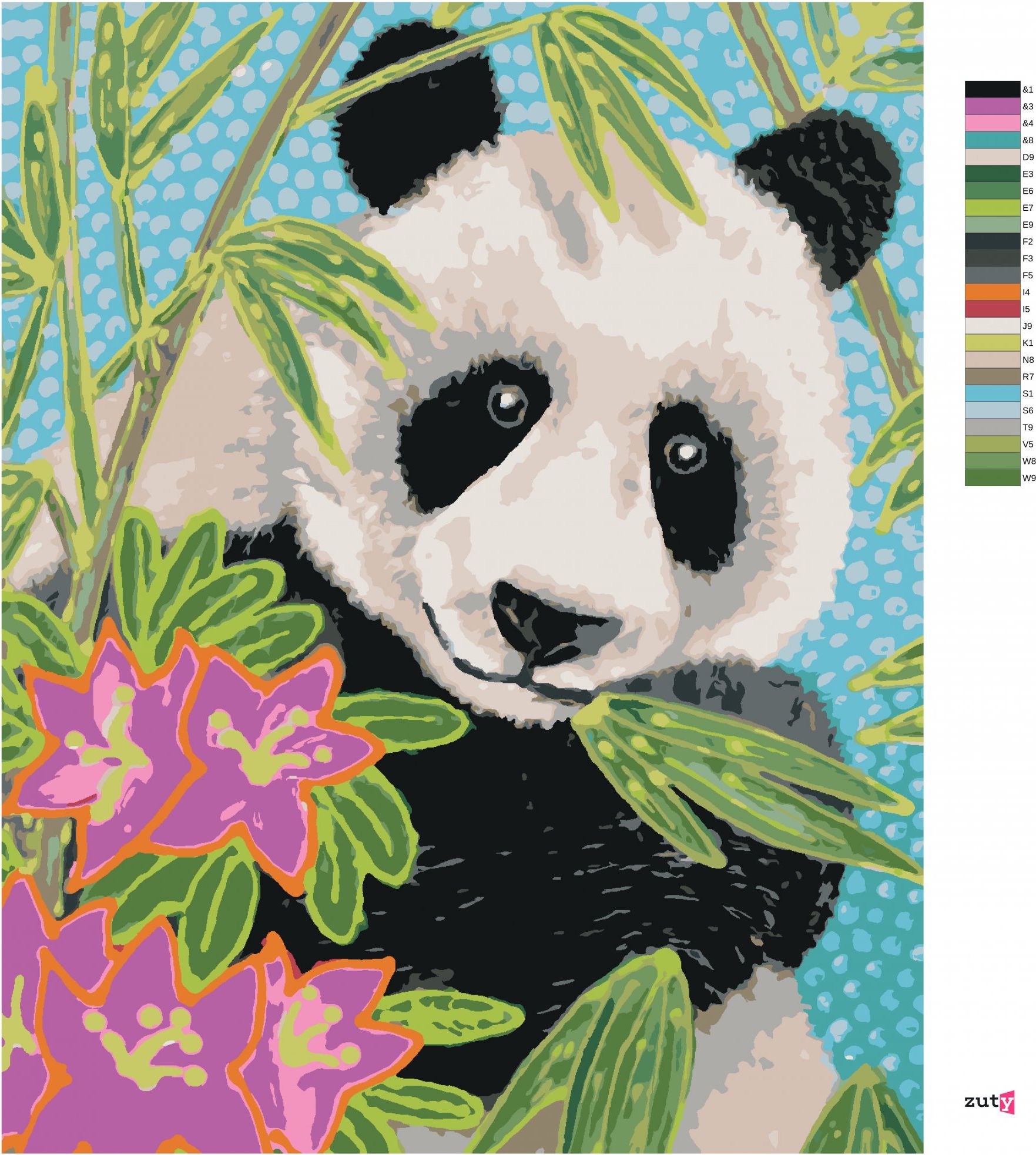 zuty Malování podle čísel - PANDA S BAMBUSEM A KVĚTINAMI - Rozměr: 40x50 cm, Rámování: Varianta: vypnuté plátno na rám - obrázek 9