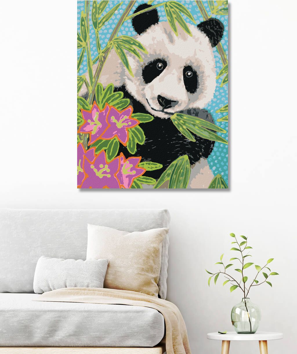 zuty Malování podle čísel - PANDA S BAMBUSEM A KVĚTINAMI - Rozměr: 40x50 cm, Rámování: Varianta: vypnuté plátno na rám - obrázek 10