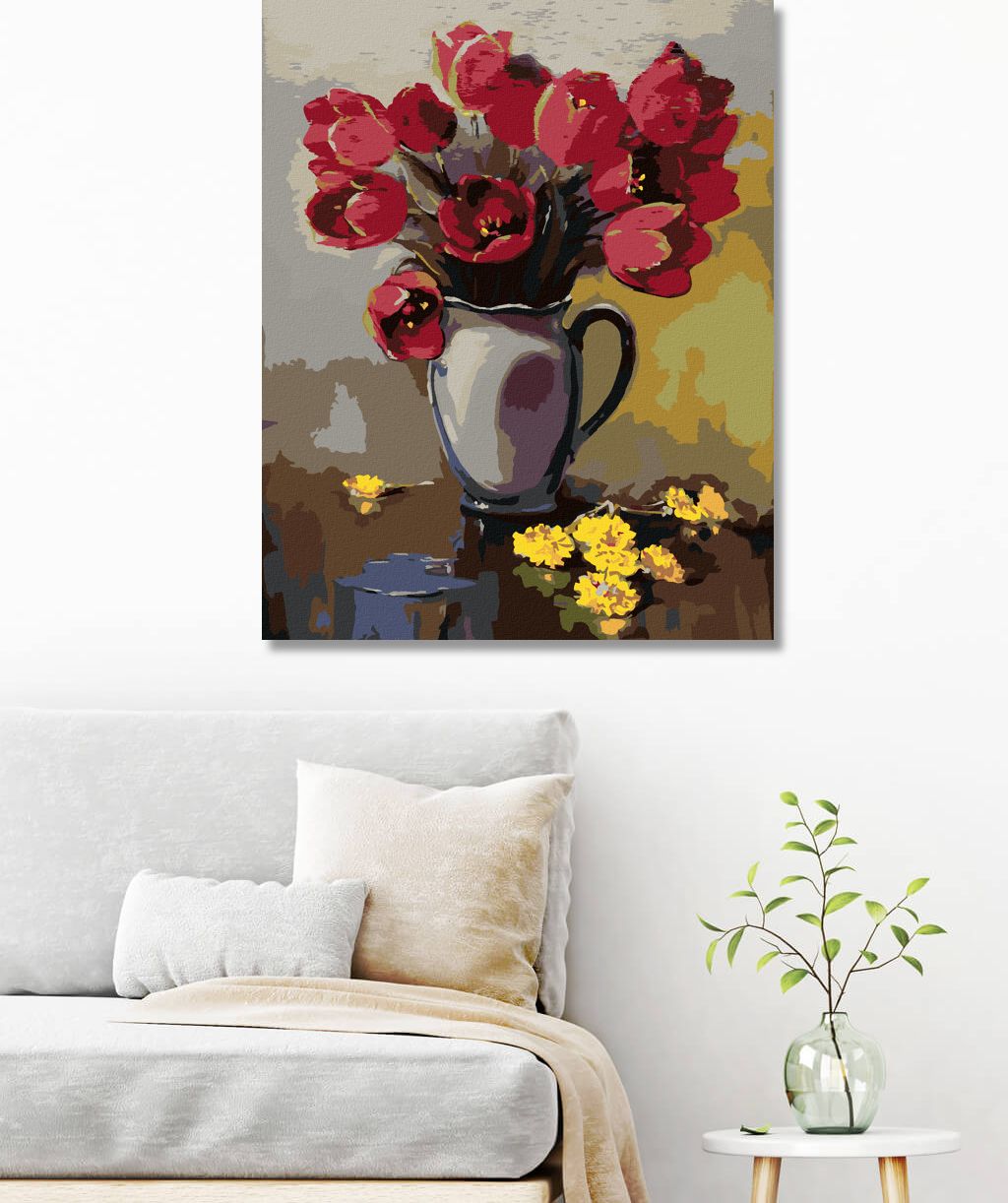 zuty Malování podle čísel - TULIPÁNY VE VÁZE A PAMPELIŠKY NA STOLE - Rozměr: 40x50 cm, Rámování: Varianta: bez rámu a bez vypnutí plátna - obrázek 9