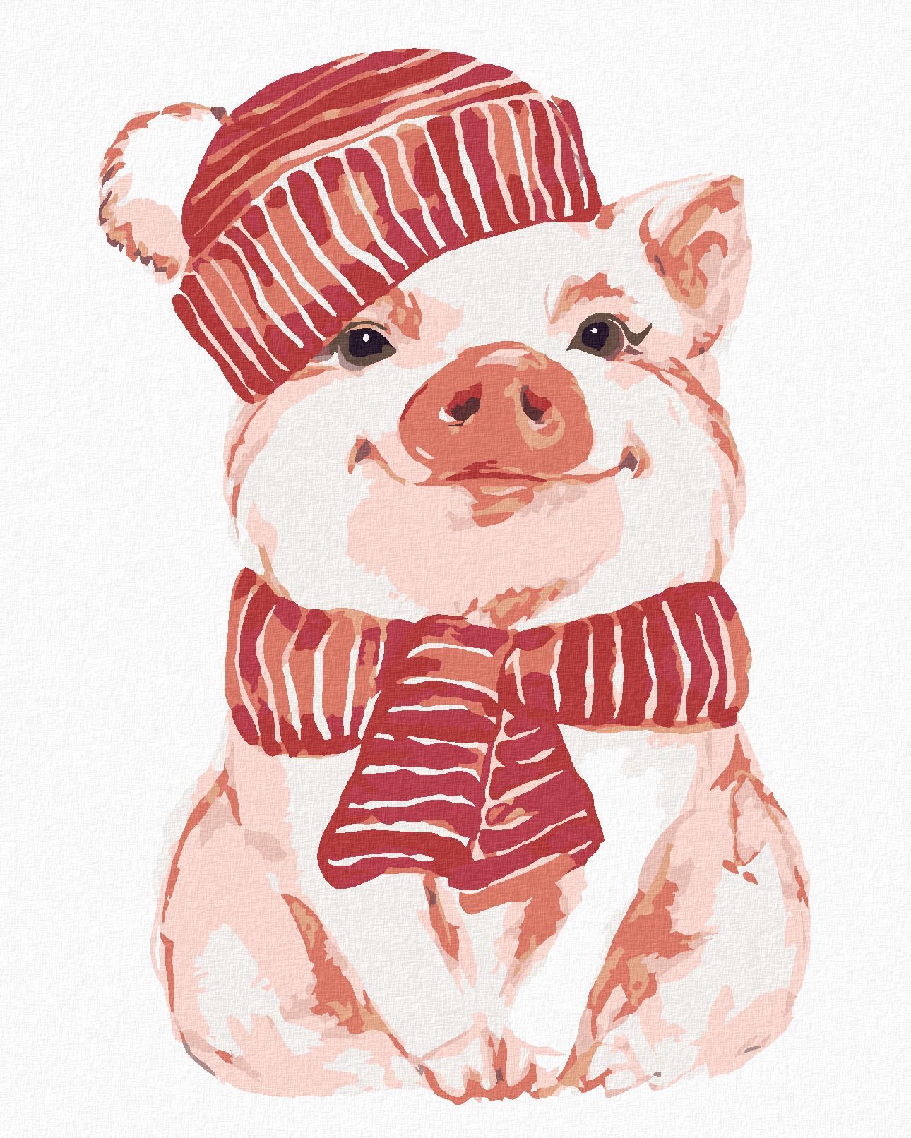 zuty Malování podle čísel - PRASE S ČERVENOU ŠÁLOU A ČEPICÍ - Rozměr: 40x50 cm, Rámování: Varianta: vypnuté plátno na rám - obrázek 1