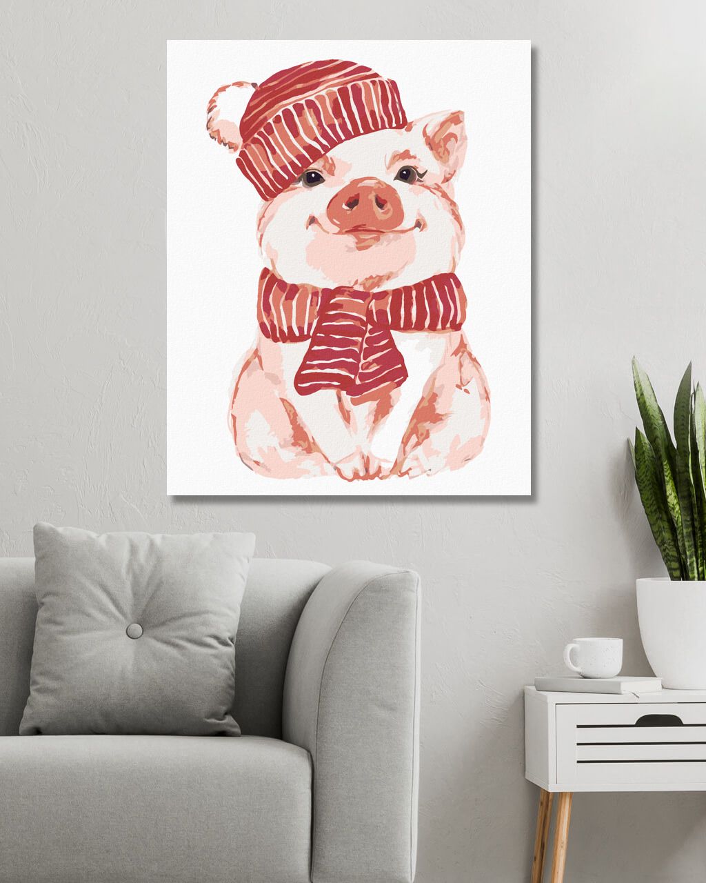 zuty Malování podle čísel - PRASE S ČERVENOU ŠÁLOU A ČEPICÍ - Rozměr: 40x50 cm, Rámování: Varianta: vypnuté plátno na rám - obrázek 2