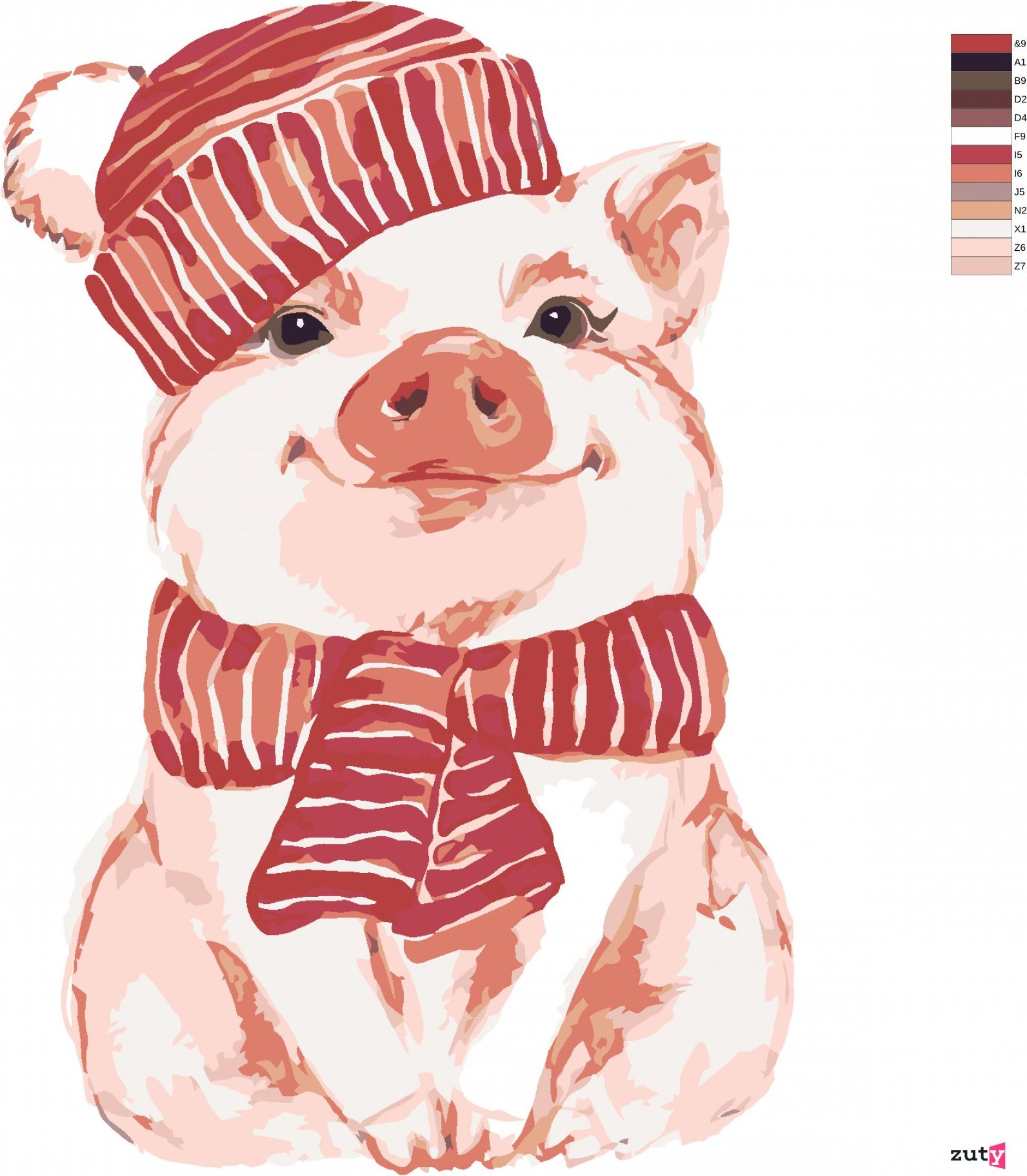 zuty Malování podle čísel - PRASE S ČERVENOU ŠÁLOU A ČEPICÍ - Rozměr: 40x50 cm, Rámování: Varianta: vypnuté plátno na rám - obrázek 3