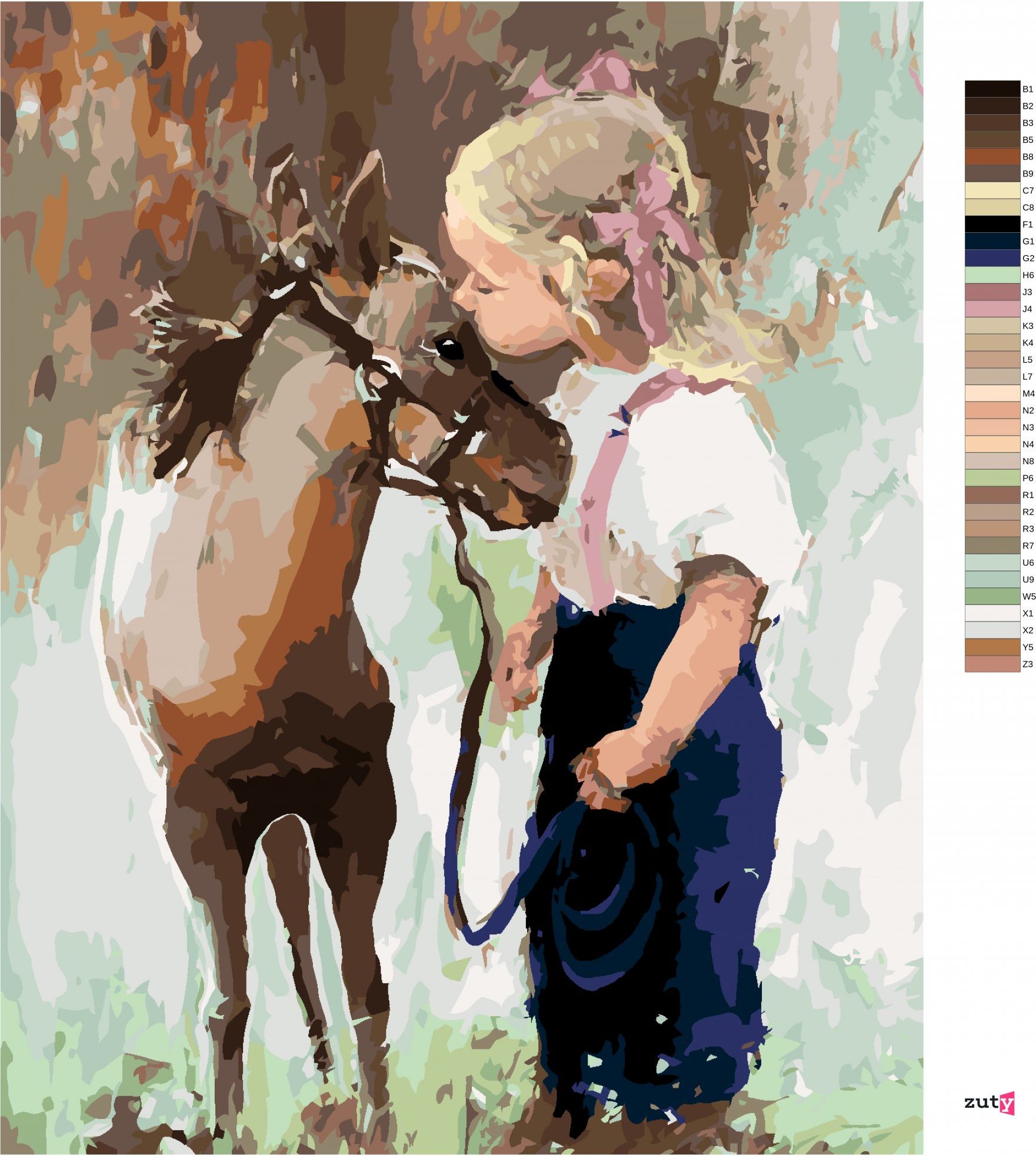 zuty Malování podle čísel - HOLČIČKA A PONÍK - Rozměr: 40x50 cm, Rámování: Varianta: bez rámu a bez vypnutí plátna - obrázek 2
