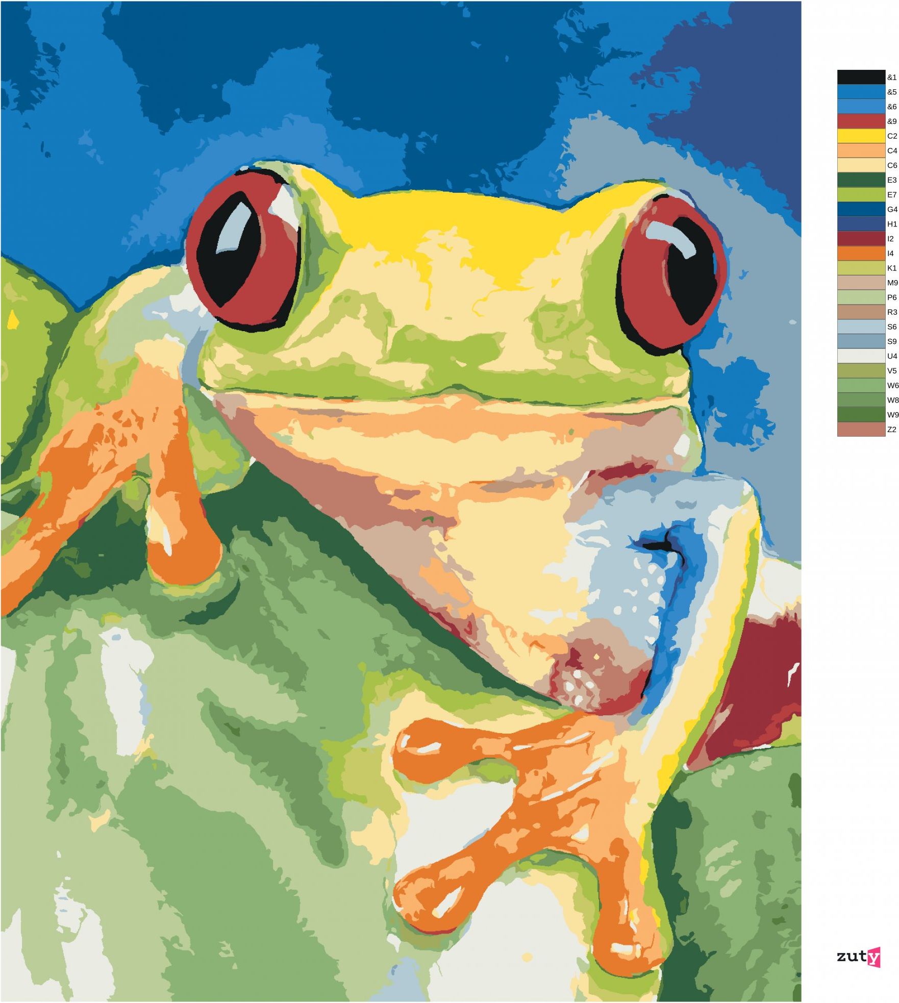 zuty Malování podle čísel - ŽÁBA SEDÍCÍ NA LISTU - Rozměr: 40x50 cm, Rámování: Varianta: bez rámu a bez vypnutí plátna - obrázek 4