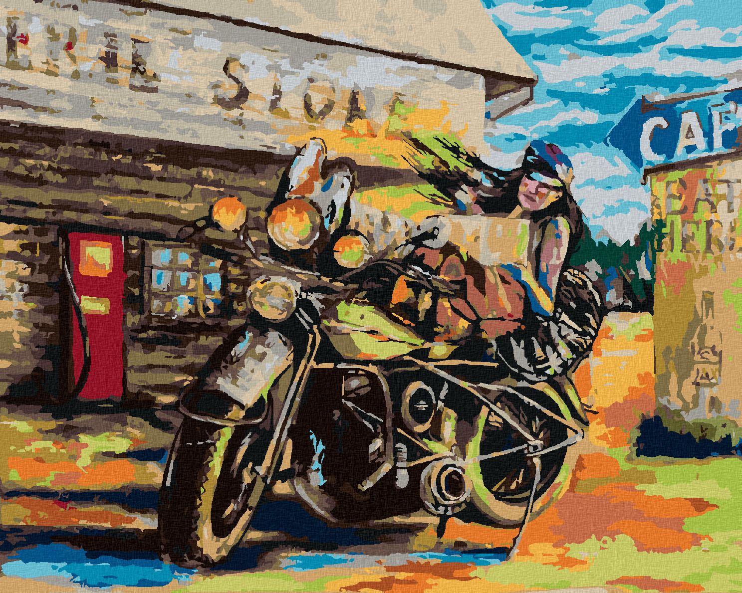 zuty Malování podle čísel - ŽENA A MOTORKA - Rozměr: 40x50 cm, Rámování: Varianta: vypnuté plátno na rám - obrázek 1